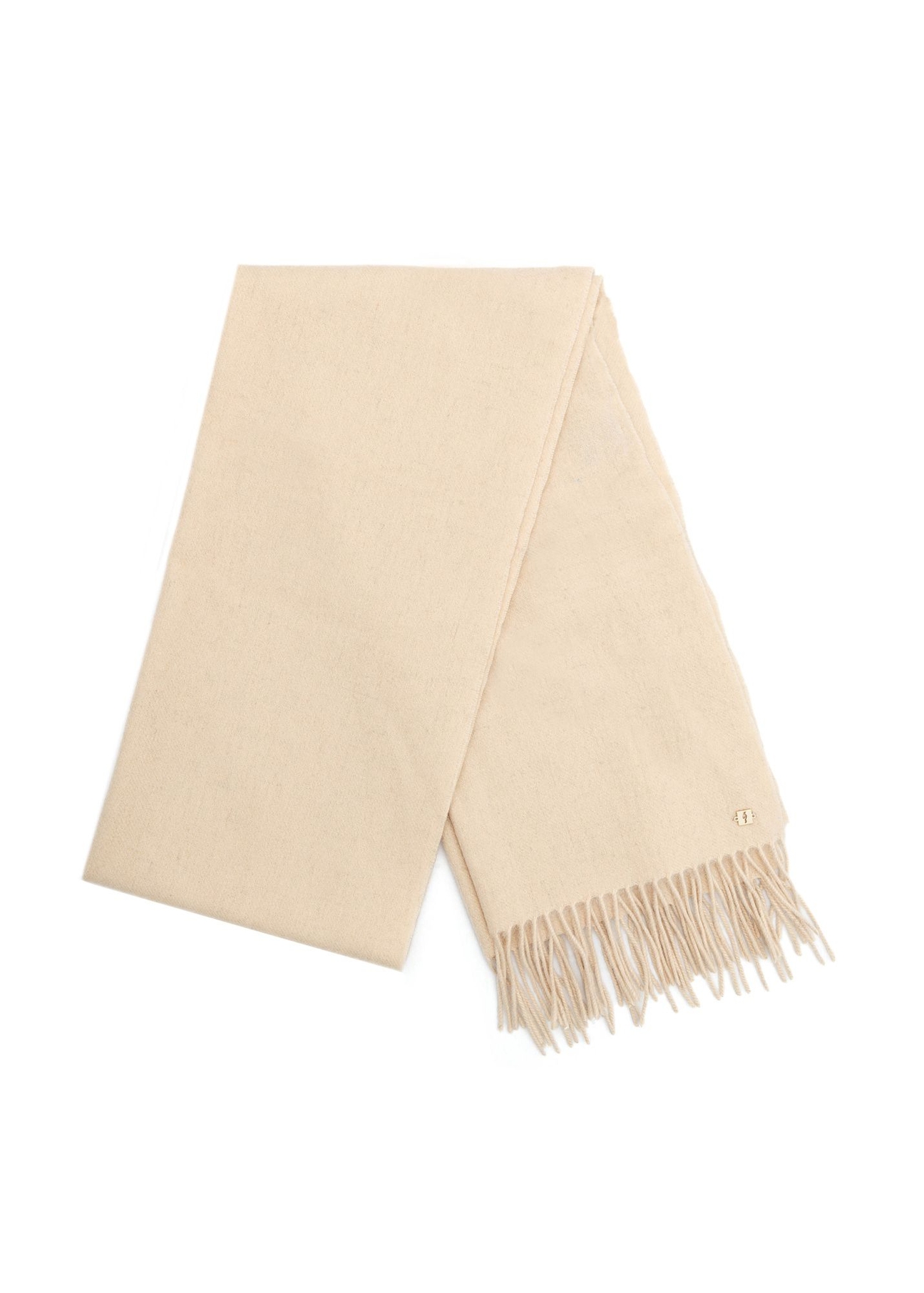 Women's woolen beige scarf SZADT-0092-81(Z25), front view of the folded product on a white background.