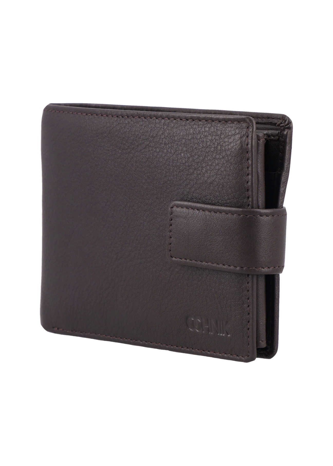 Brown leather men's wallet PORMS-0709-1H(Z26) - diagonal view of the product, on a white background.