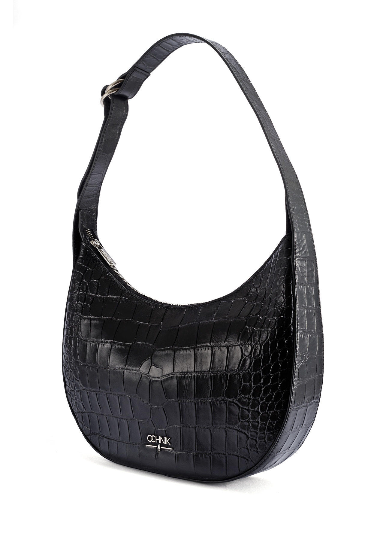 Black croco leather handbag TORES-1172-99(Z25) - diagonal product view on white background.