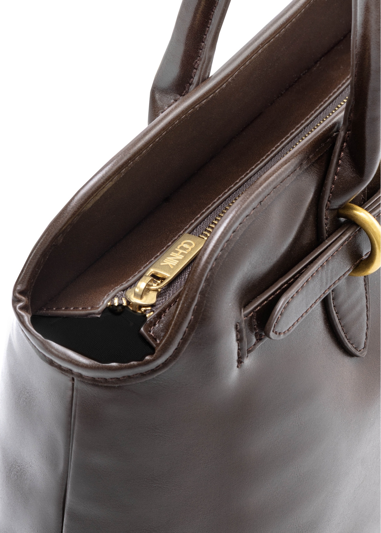 Brown large women's handbag TOREC-1076-89(Z25), close-up of the product detail on a white background.