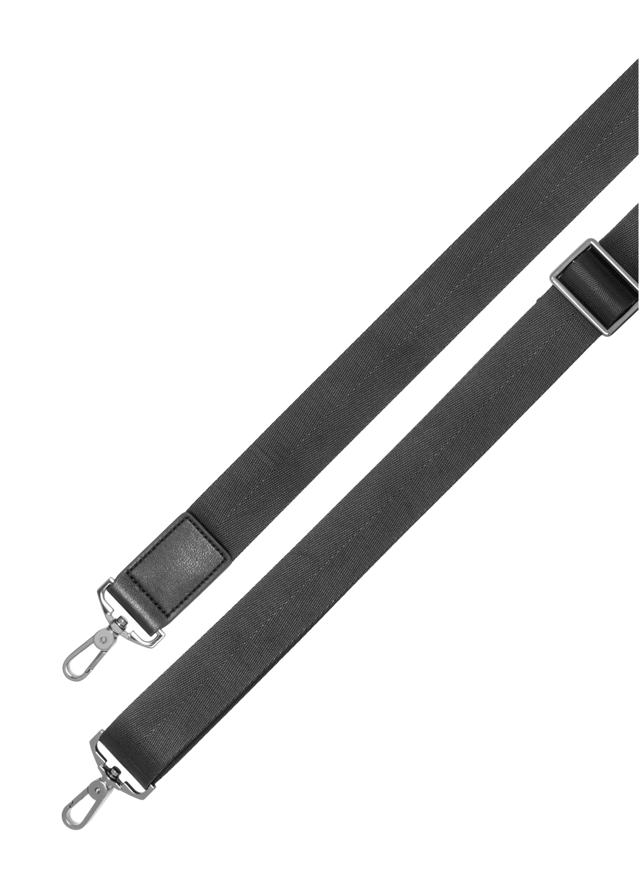 Black leather travel bag TORMS-0535-9I(Z26), view of the detachable strap of the product on a white background.