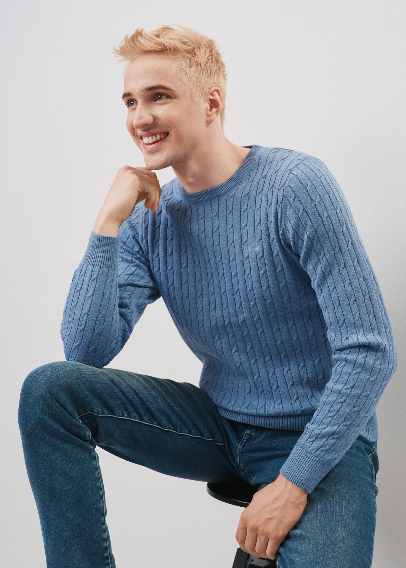 Men's cotton blue sweater SWEMT-0134-62(Z23)-01