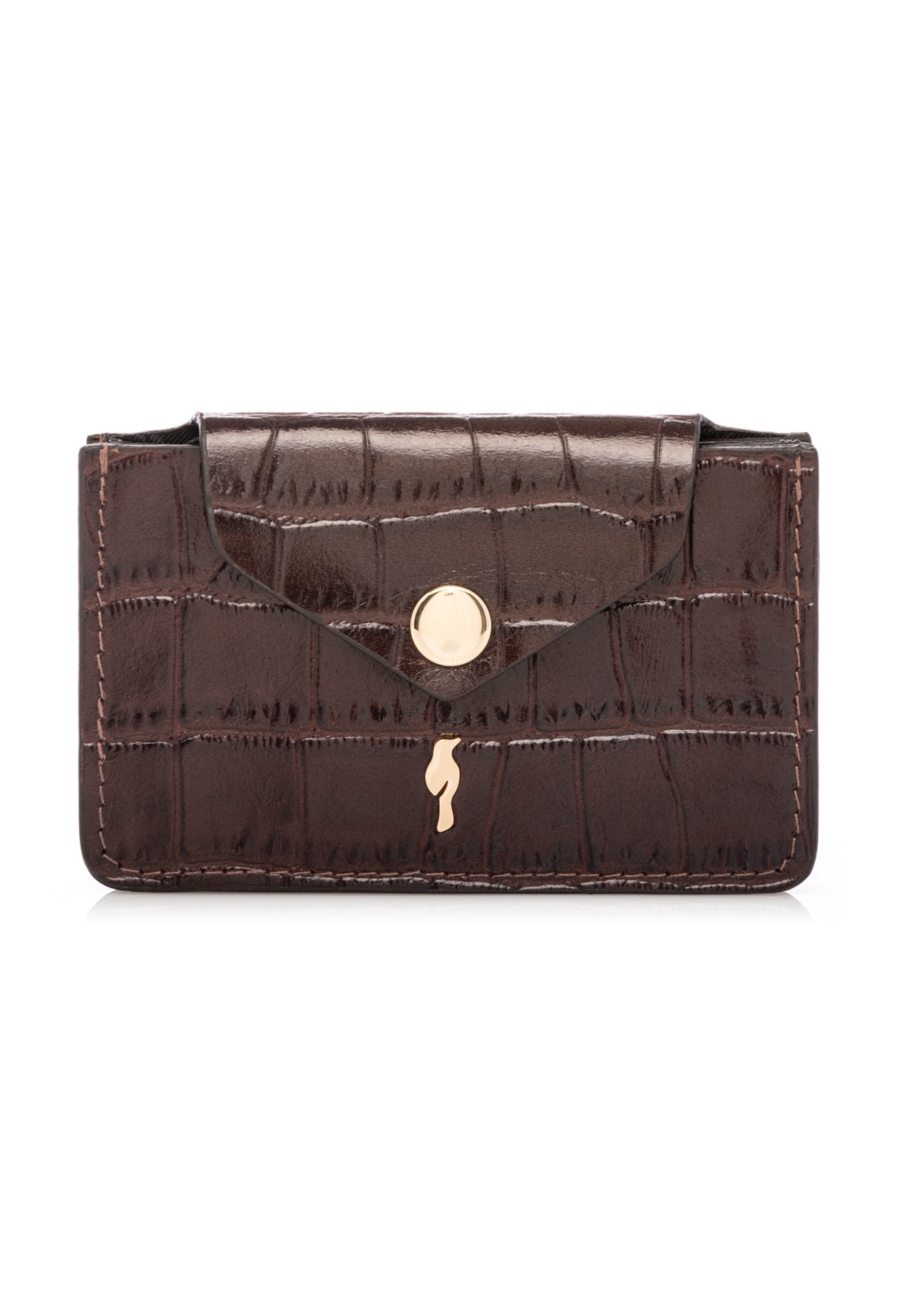 Small brown leather women's wallet PORES-0890-1H(W26), front product view on white background.