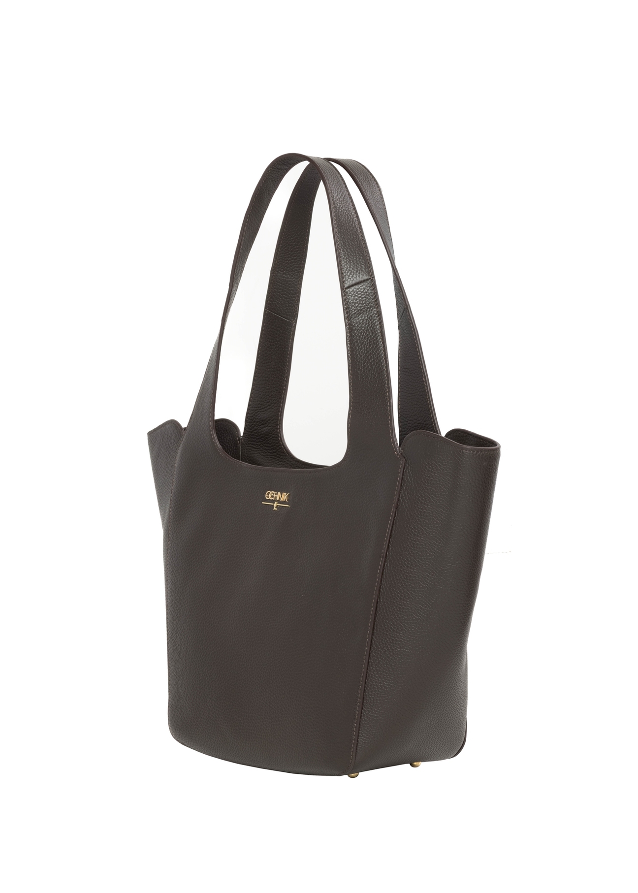 Dark brown leather women's shopper bag TORES-1340-1I(Z26), angled product view on a white background.
