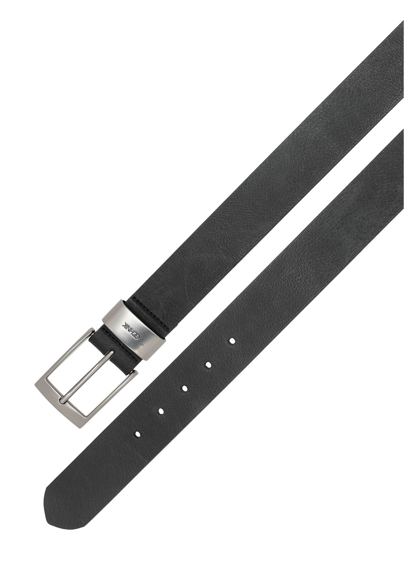 Men's black leather belt PASMS-0163-9P(W26), top view of the product on a white background.