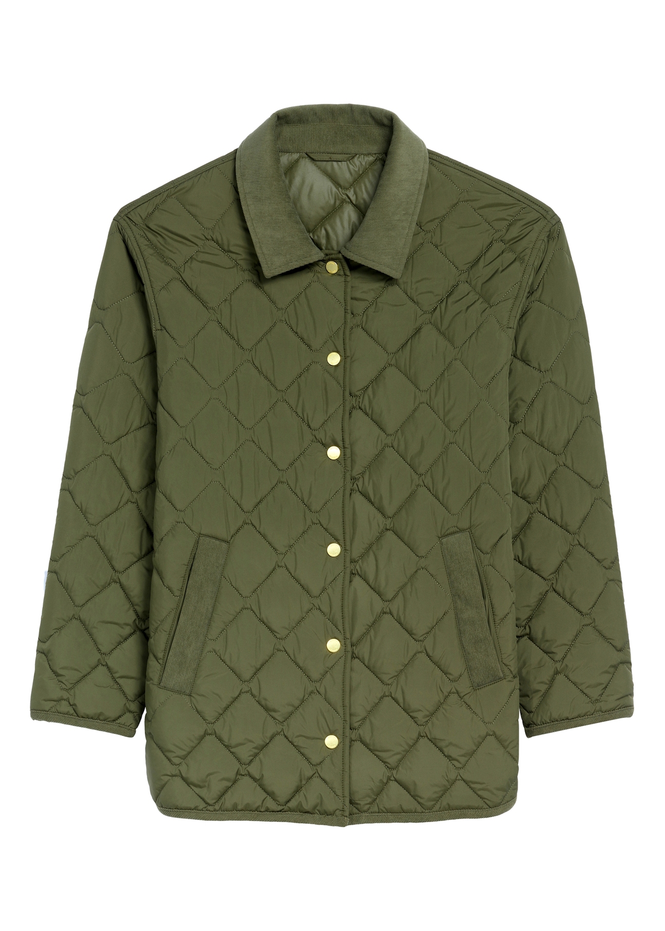 Women's quilted jacket with collar in khaki color KURDT-0596-55(Z25)