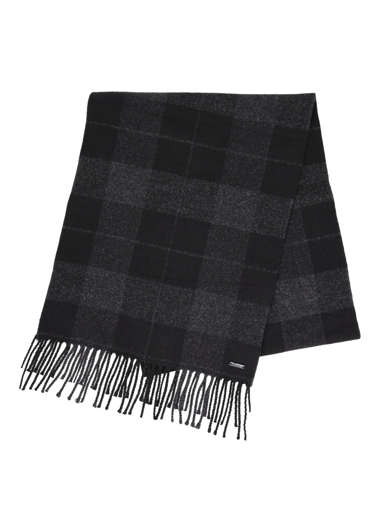 Men's gray checkered scarf SZAMT-0092-9B(Z26), front product view on white background.