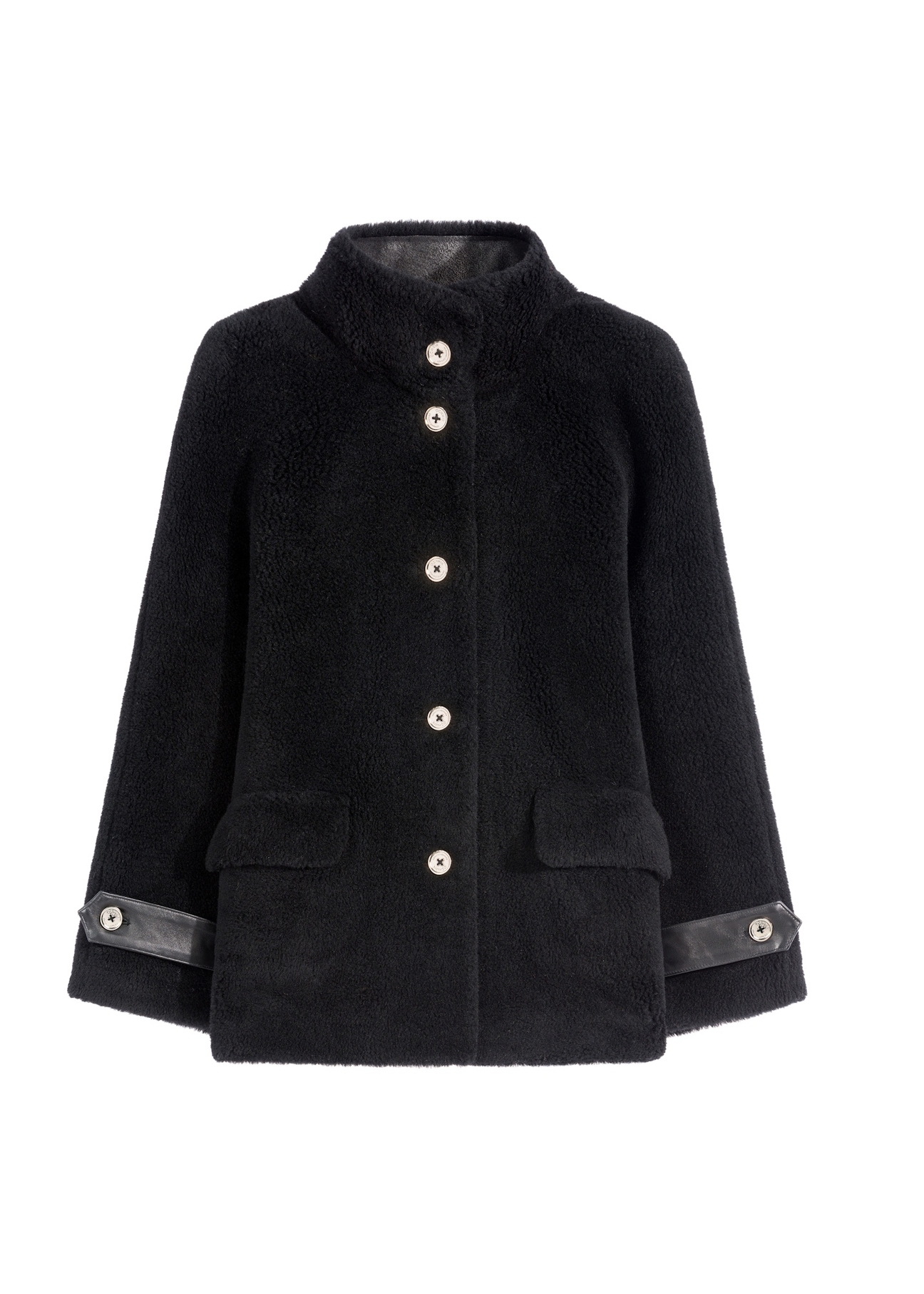 Women's wool fur coat in black FUTDW-0032-99(Z25), front product view on a white background.