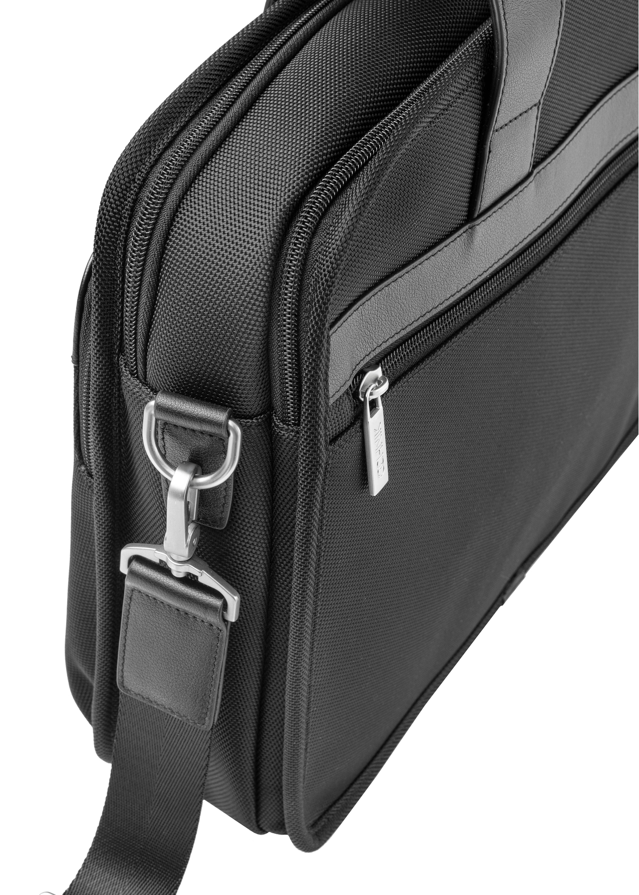 Black men's bag TORMN-0374-99(Z25), close-up of product detail, view on white background.