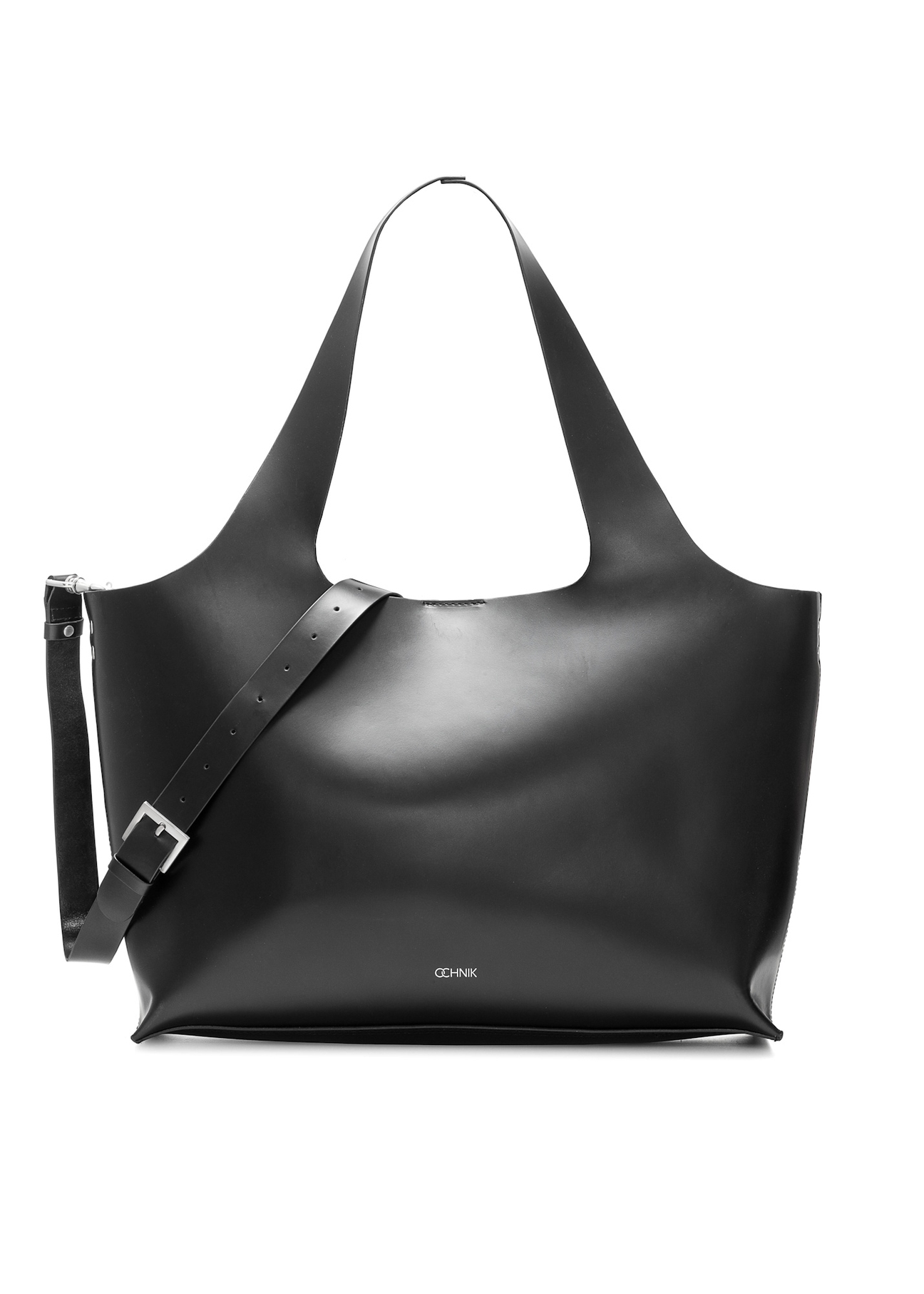 Black large leather shopper bag TORES-1140-99(Z25), front product view on white background.