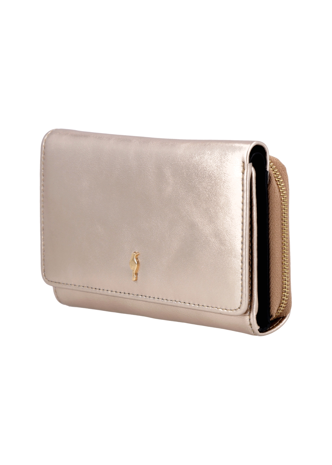 Gold women's leather wallet PORES-1027-2X(Z26), angled product view on a white background.