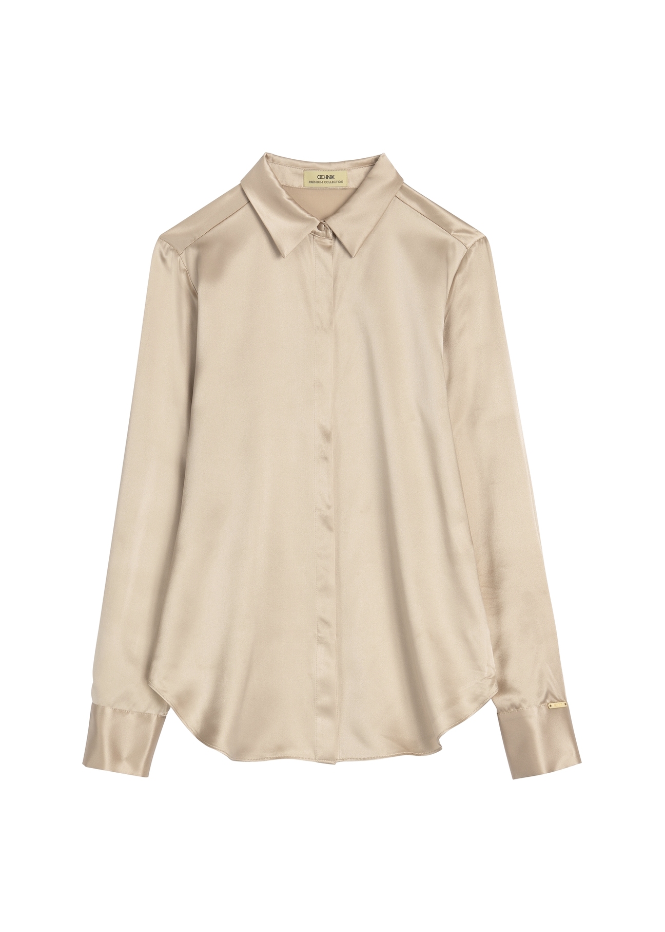 Beige women's silk shirt KOSDT-0188-1B(W26) - front product view, on white background.
