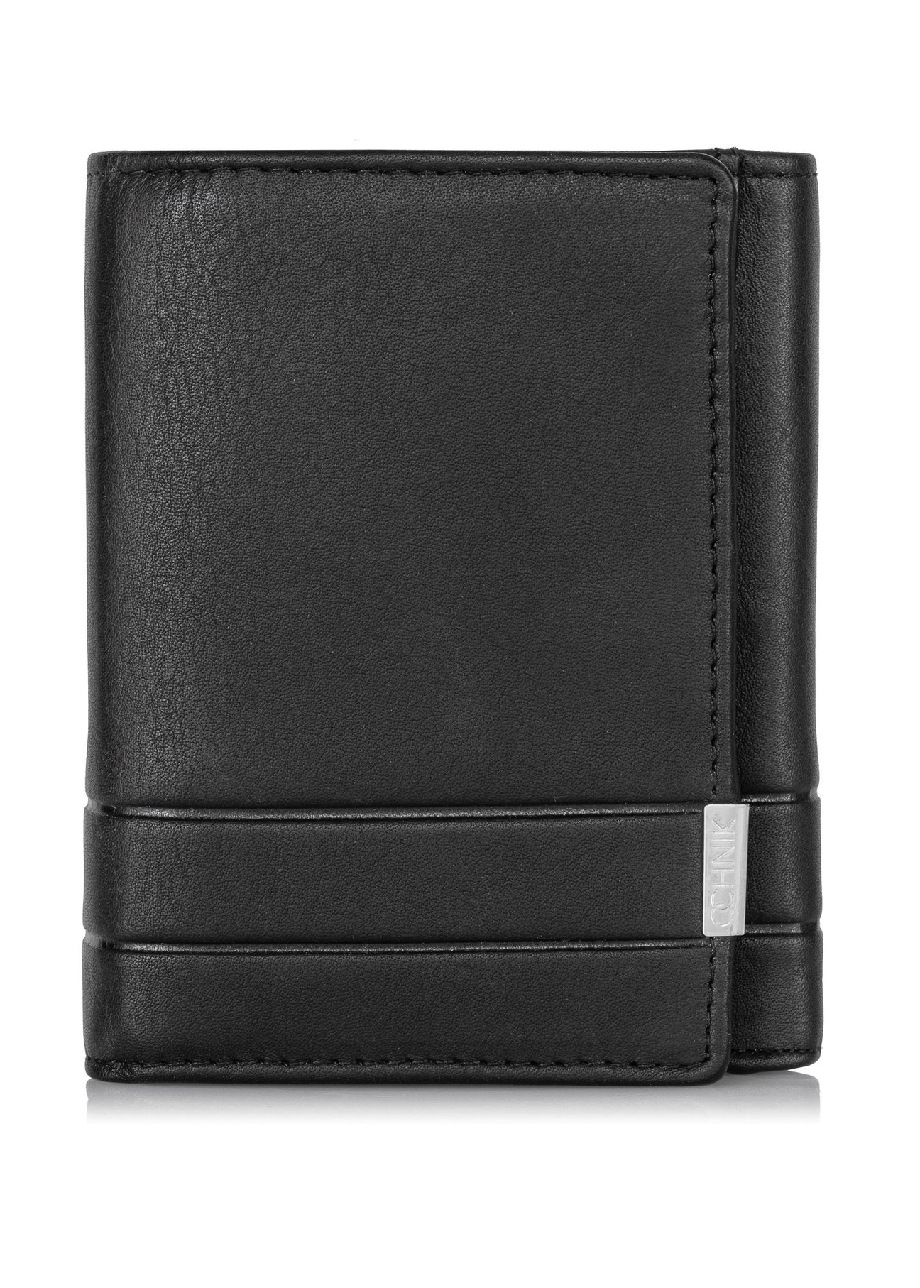Black leather men's wallet with snap closure PORMS-0549A-99(Z25), front product view on white background.