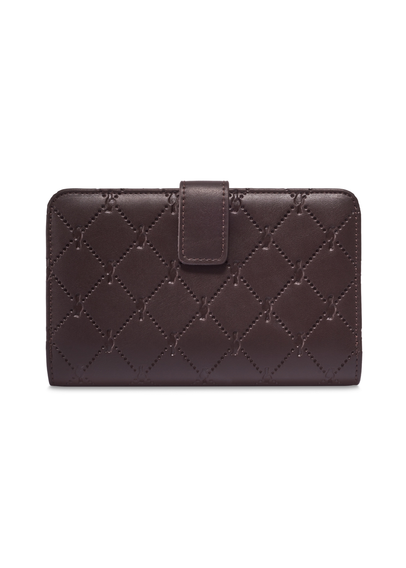 Brown women's wallet with monogram POREC-0391A-1I(Z26), back view of the product on a white background.