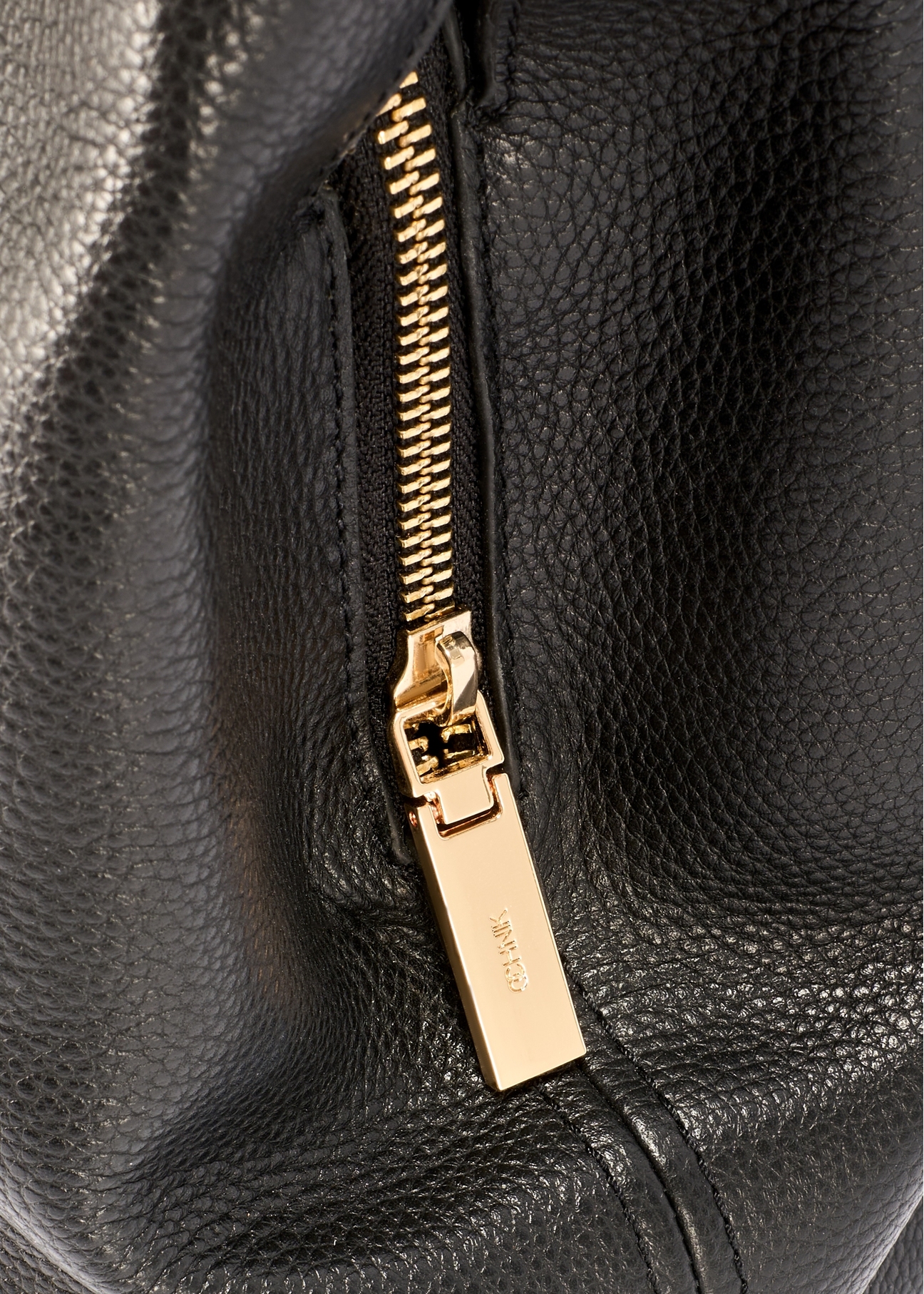 Black leather women's shopper bag TORES-1264-9I(W26), close-up of the product detail on a white background.