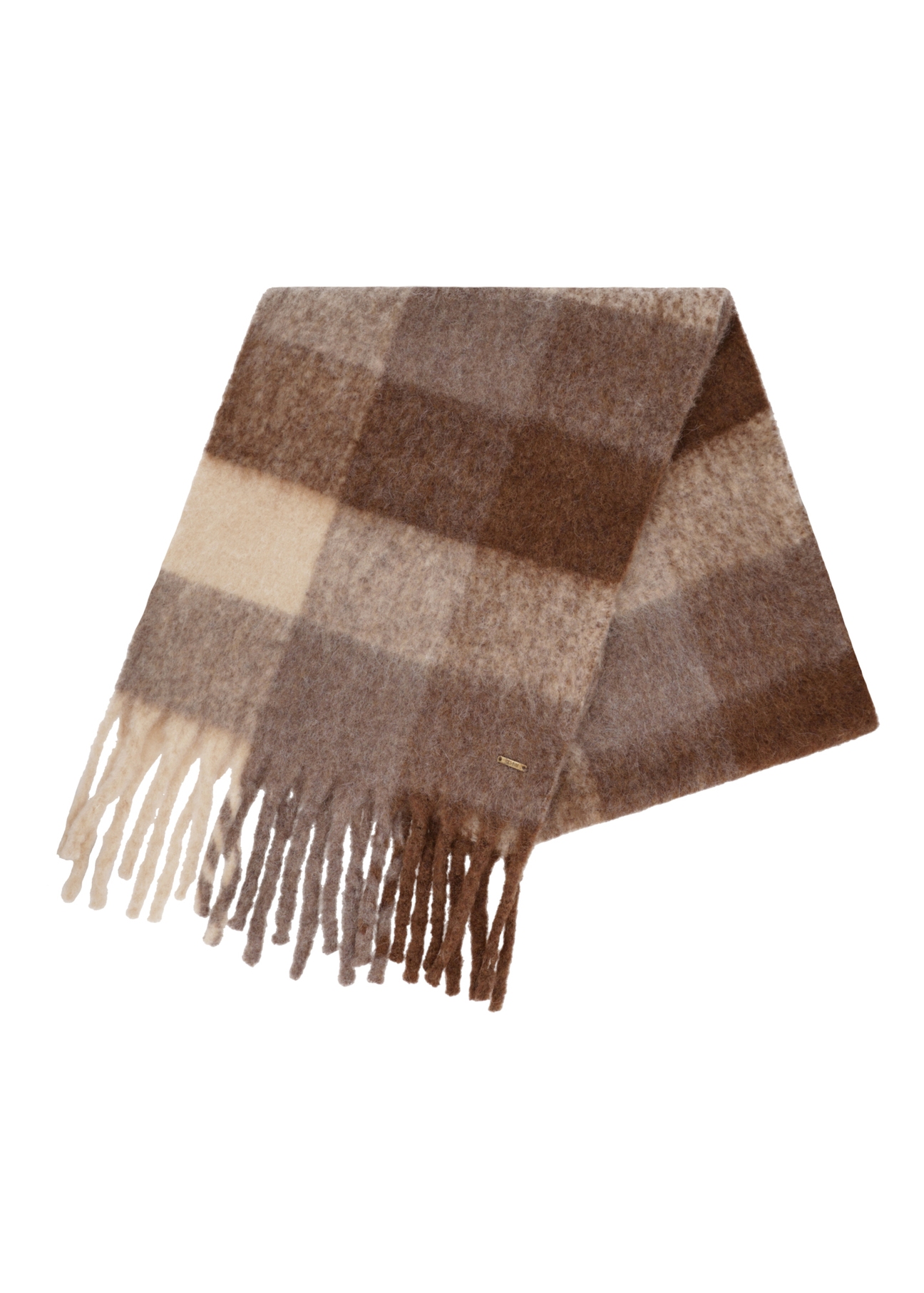 Brown women's scarf with wool SZADT-0234-1L(Z26), front view of the folded product on a white background.