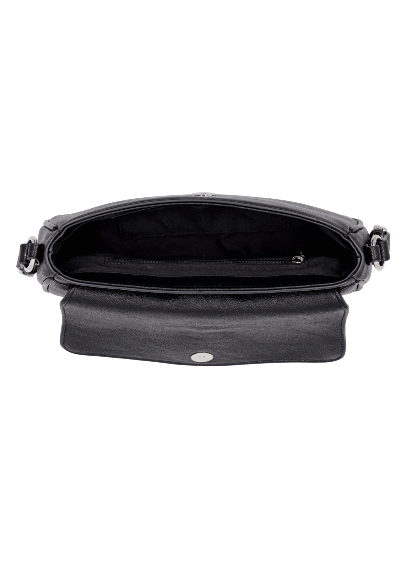 Black women's handbag with buckle TOREC-1370-99(Z26), product view inside on white background.