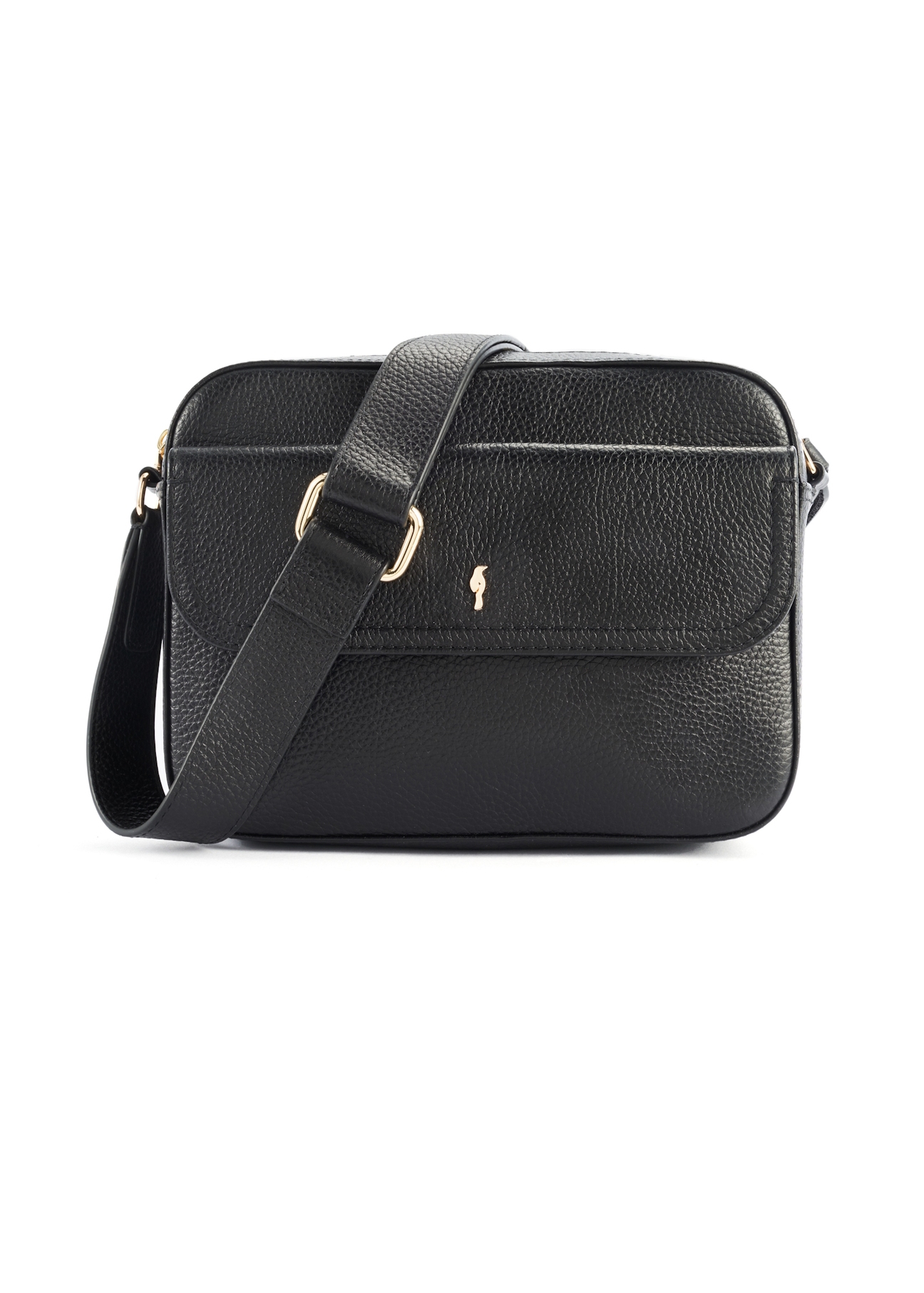 Women's leather black messenger bag TORES-1155-99(Z25) - front product view on white background.