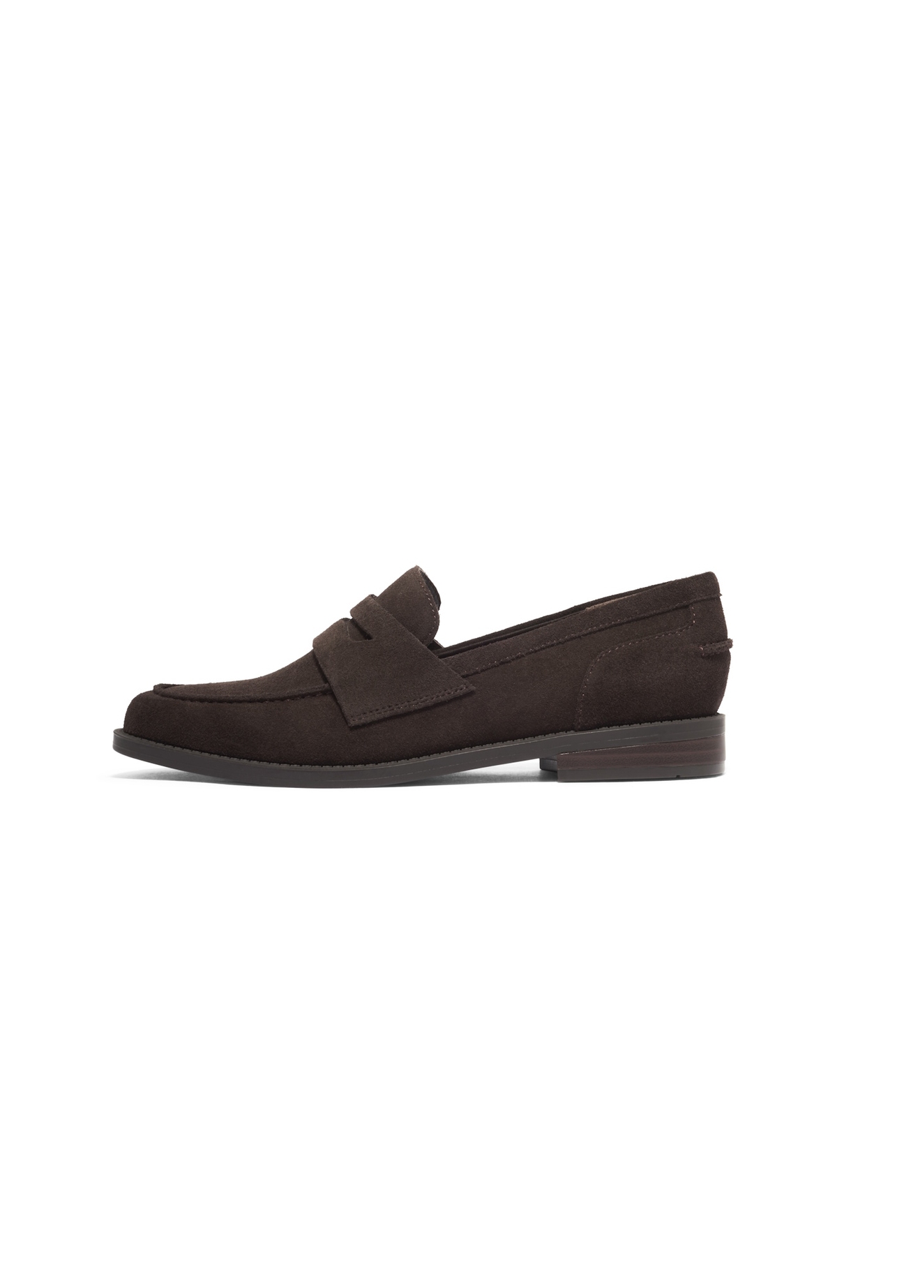 Women's dark brown suede moccasins BUTYD-1299-1I(Z26), side view of the product on a white background.