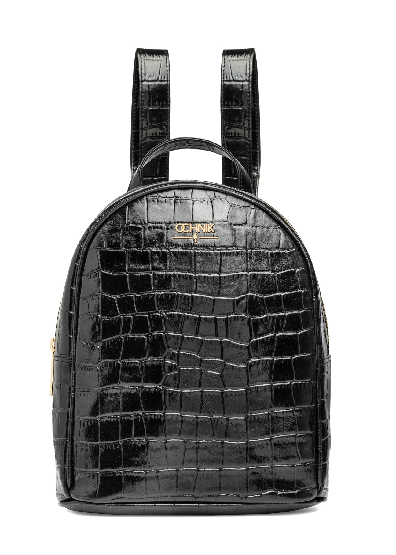 Black leather croco women's backpack TORES-1236-9G(W26), product view from the front on a white background.