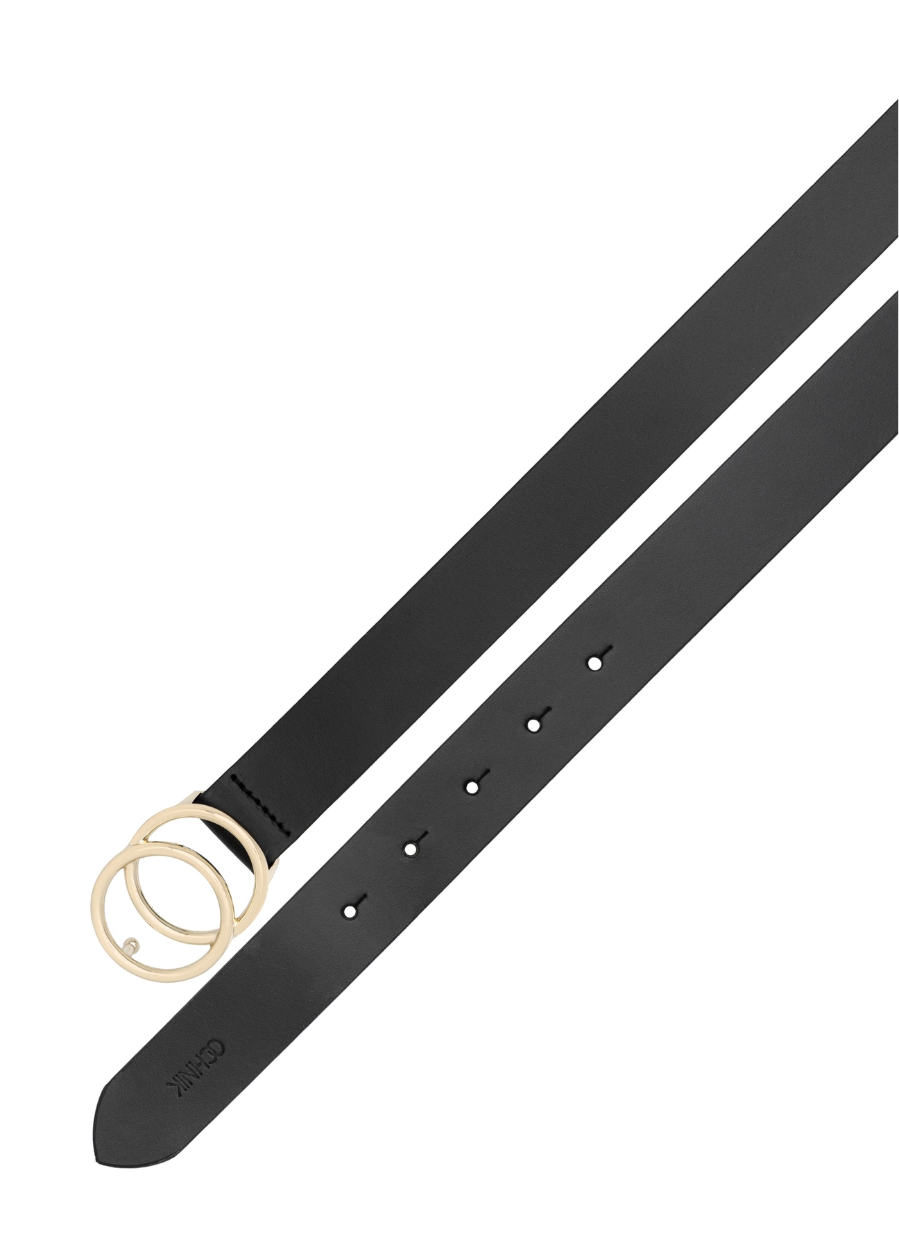 Black women's belt with croco motif PASDS-0172E-99(Z25), view of the beginning and end of the product on a white background.