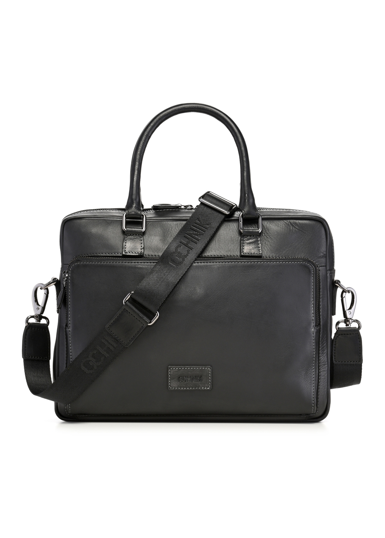 Black leather two-compartment men's bag TORMS-0525-99(Z26) - front product view, on white background.