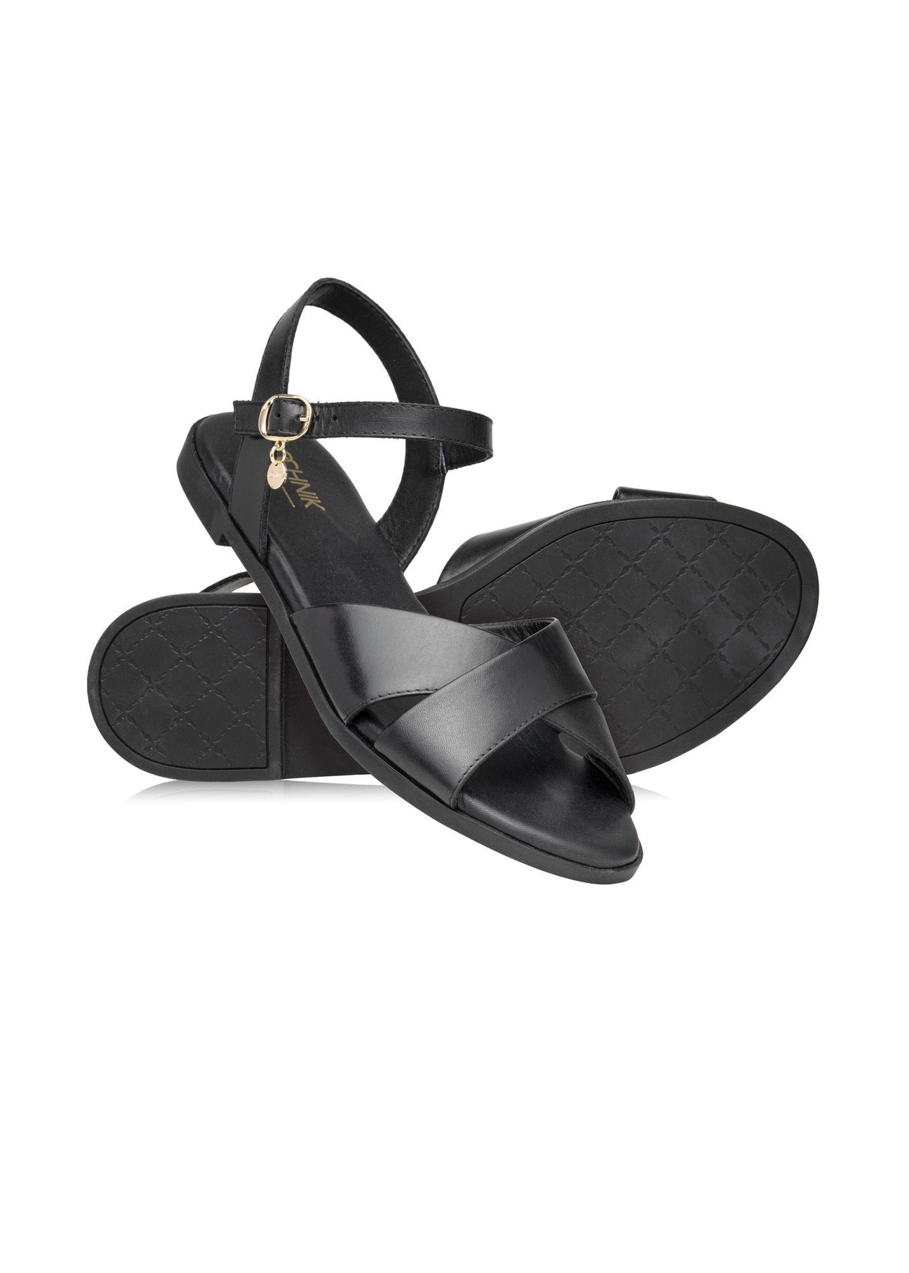 Women's leather sandals in black BUTYD-1259-99(W26), diagonal product view on a white background.