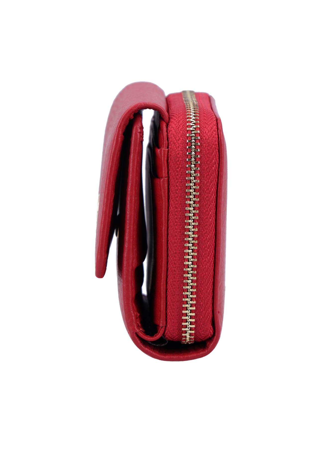 Red leather women's wallet with RFID protection PORES-0825RFID-4B(Z26), side view of the product on a white background.