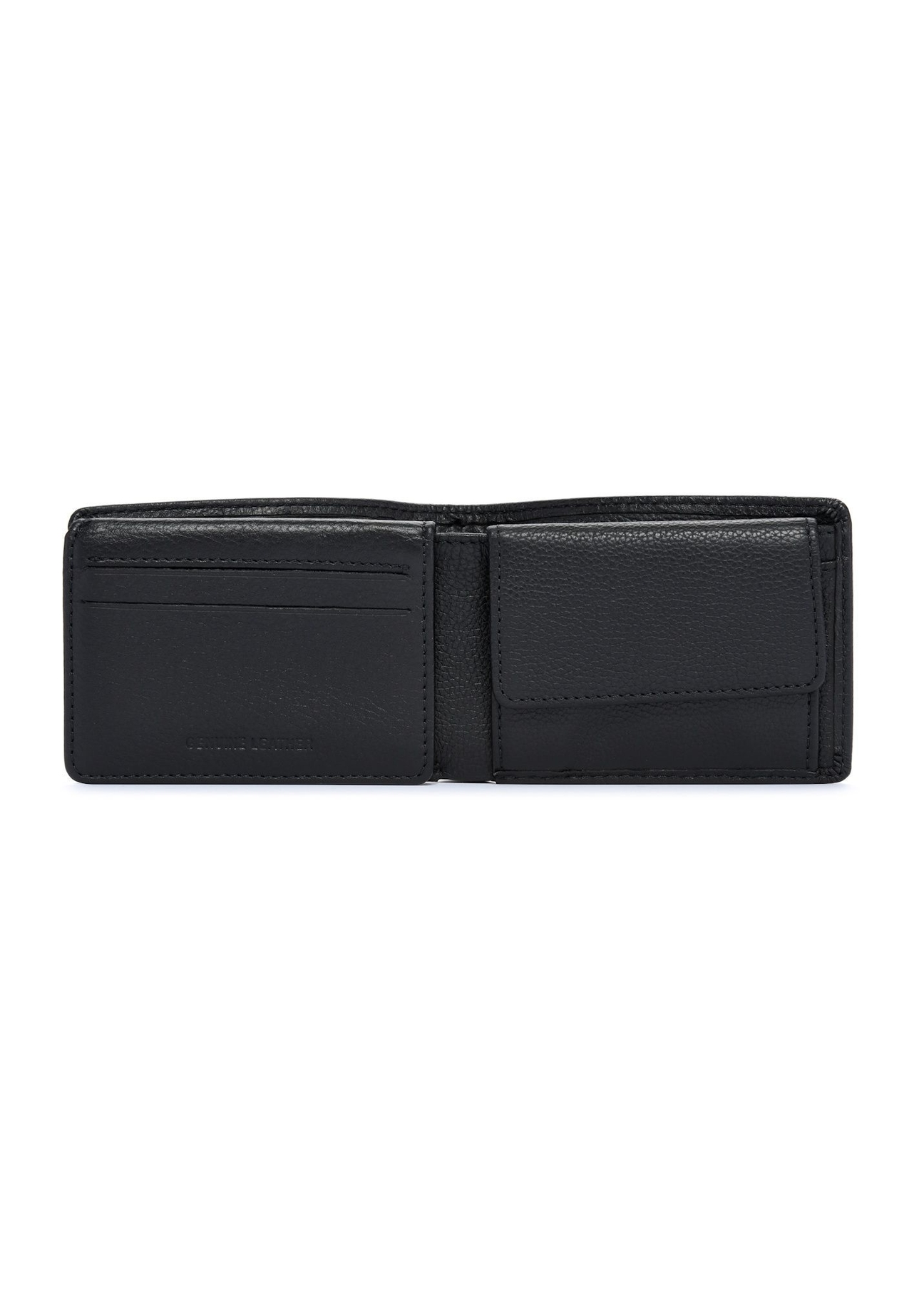 Black small leather men's wallet PORMS-0634A-99(Z25), product view inside on white background.