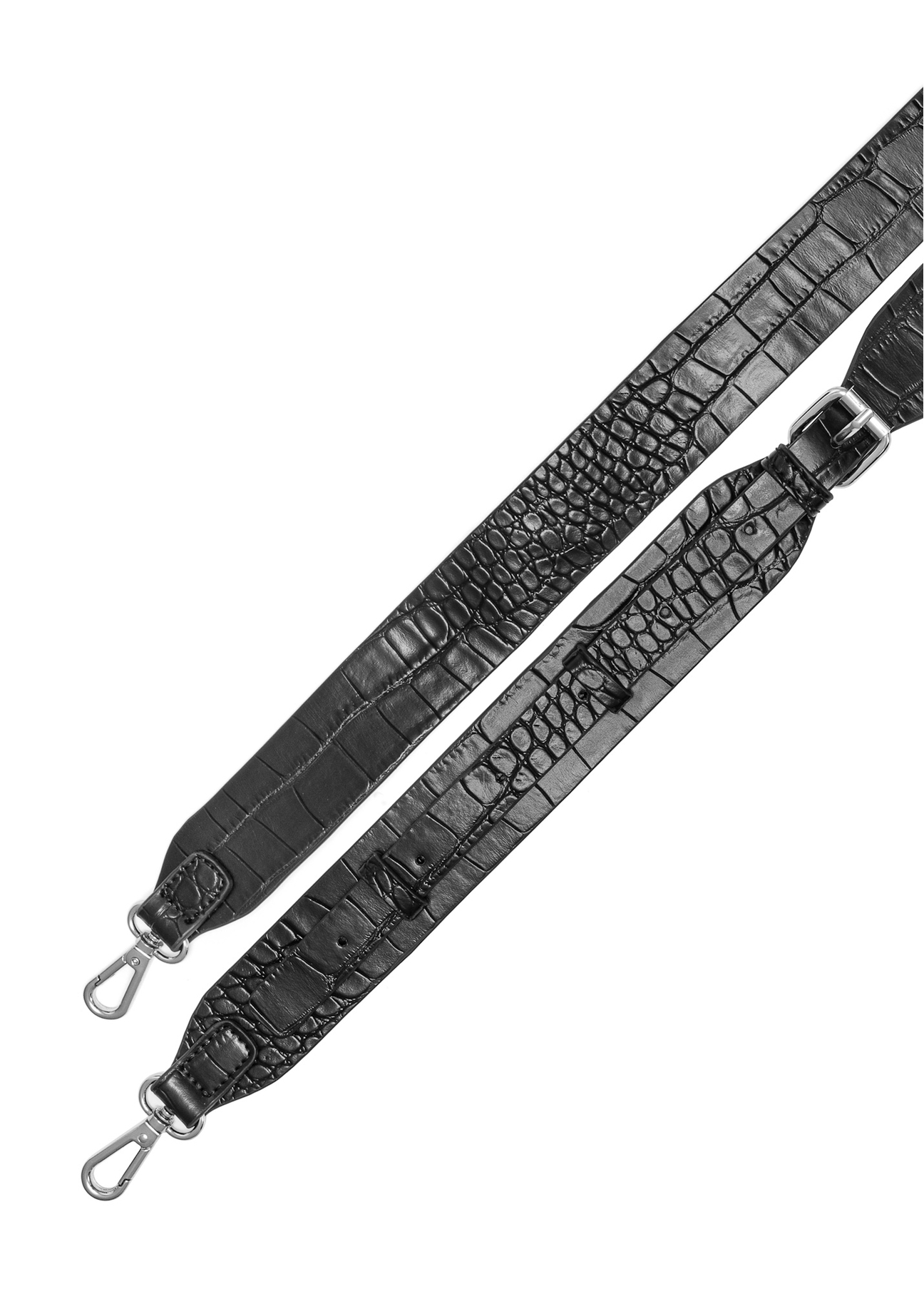 Black compact women's handbag TOREC-1069-99(Z25), view of the product straps on a white background.