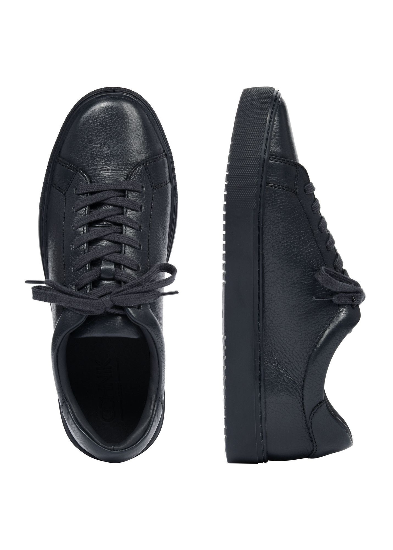 Navy blue leather sports shoes BUTYM-0503A-7D(Z26), product view from above on white background.