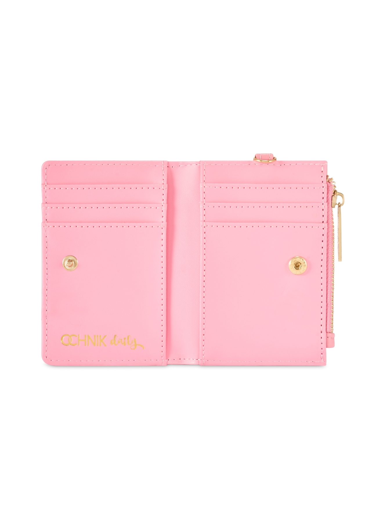 Pink small women's wallet with handle POREC-0407-5B(W26) - top view of the open product, on a white background.
