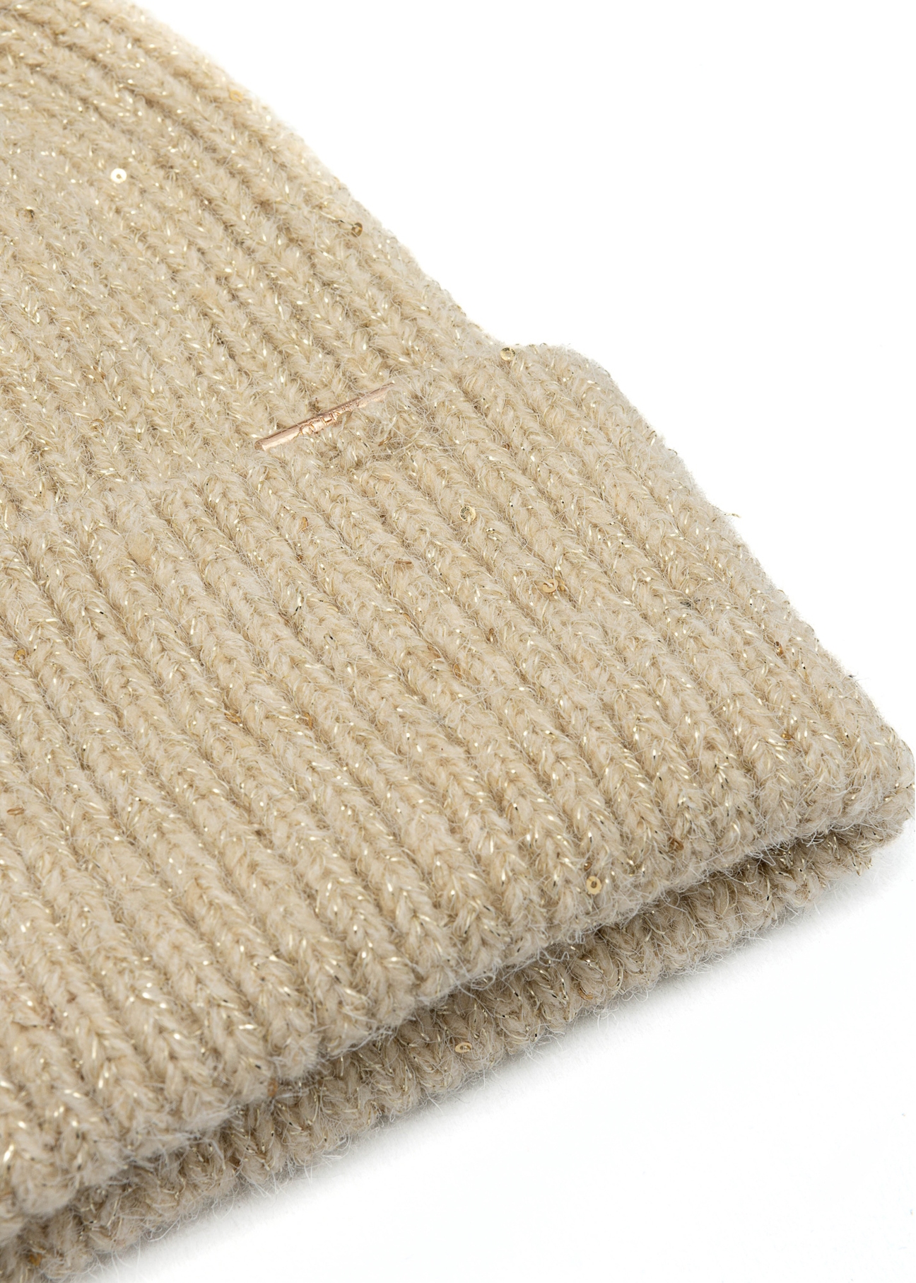 Beige women's hat with sequins CZADT-0218-81(Z25), close-up of the product detail on a white background.