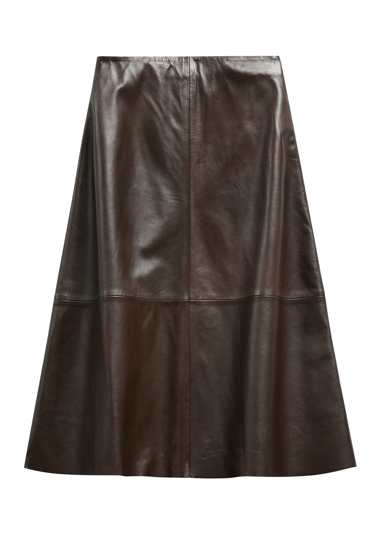 Brown leather midi skirt SPCDS-0077-1I(Z26) - front product view, on white background.