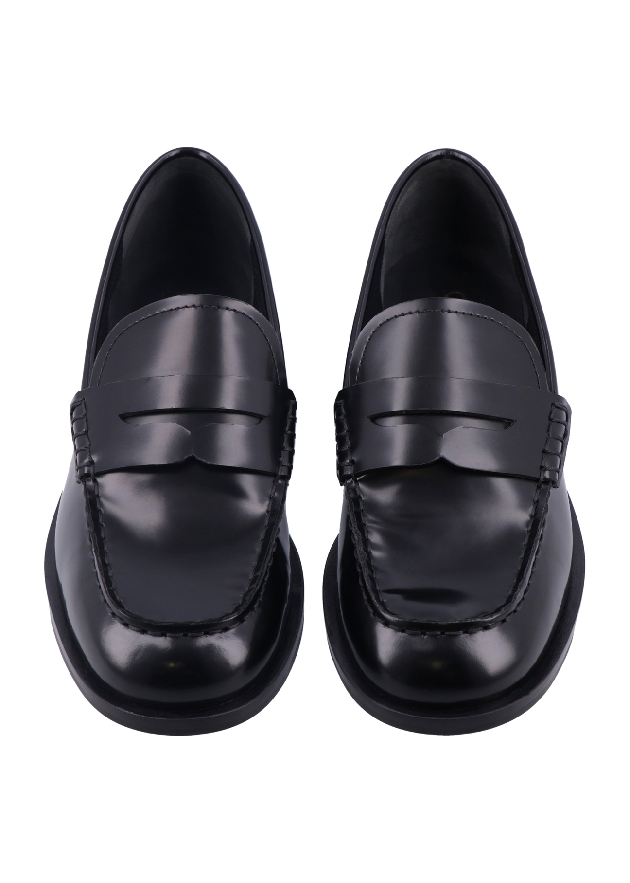 Women's black leather moccasins BUTYD-1355-9F(Z26), front product view on white background.