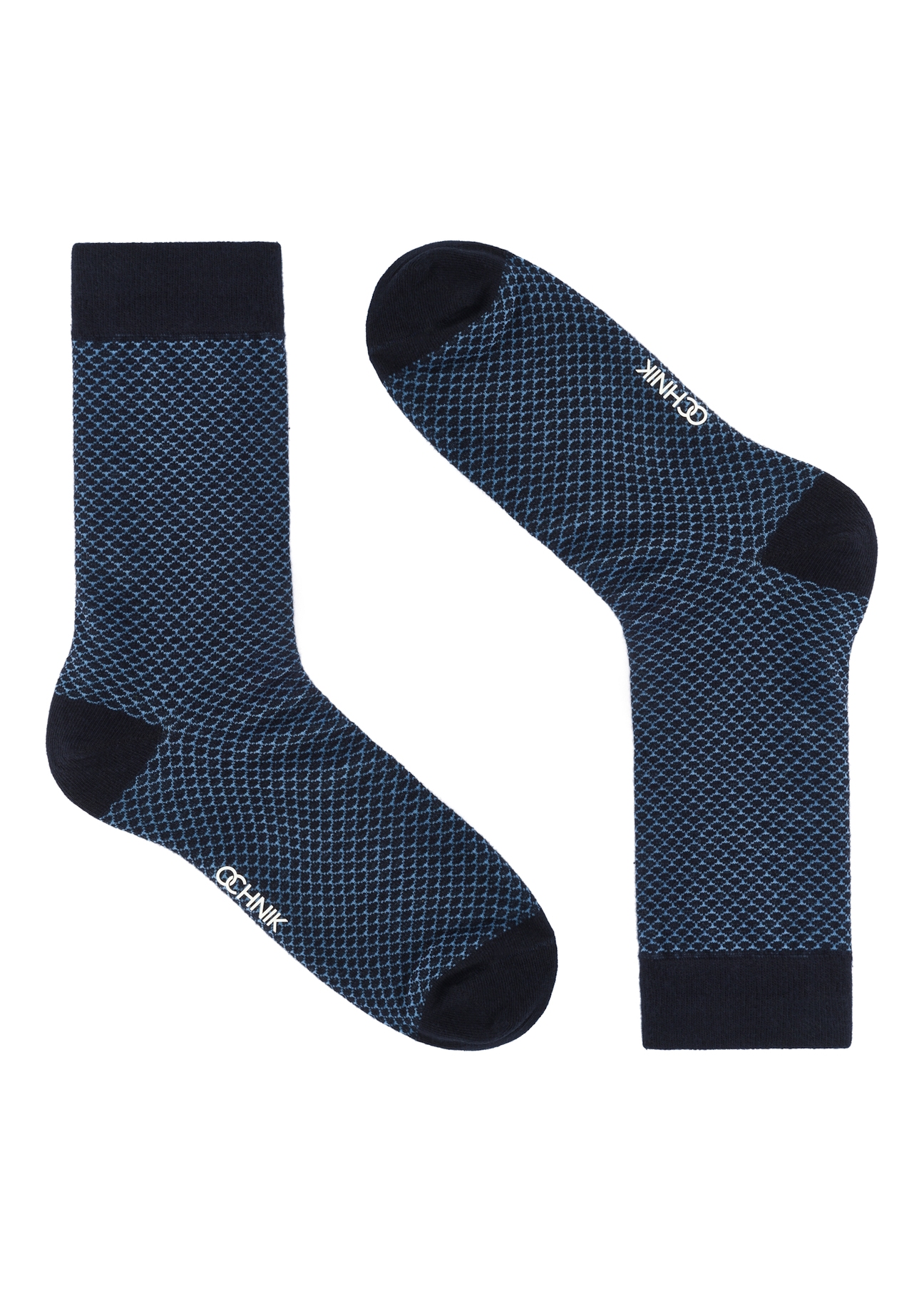 Navy blue men's long socks SKAMT-0196-69(Z25), product view without packaging on white background.