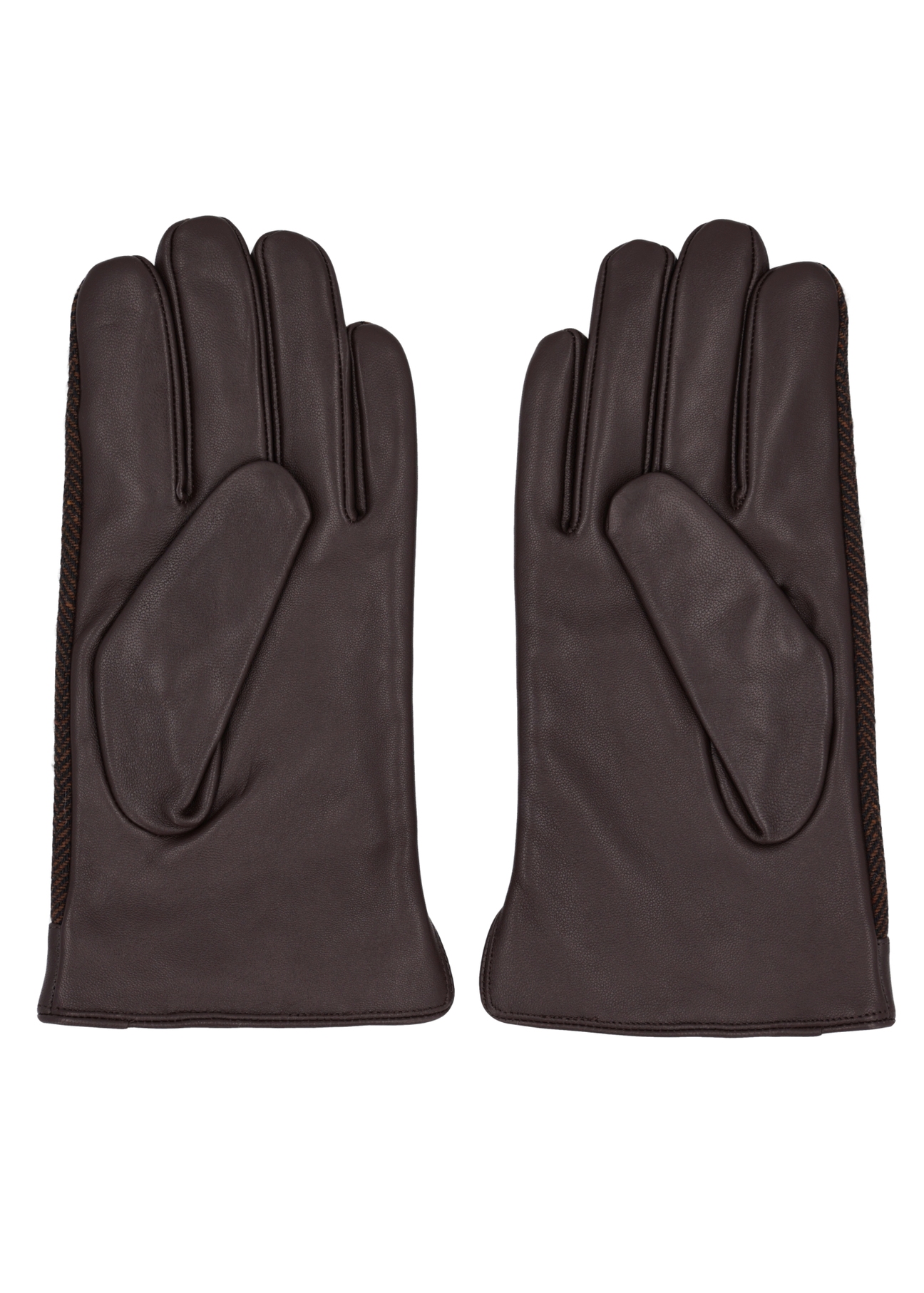 Brown herringbone men's leather gloves REKMS-0073R-1I(Z26), product view from the back on a white background.