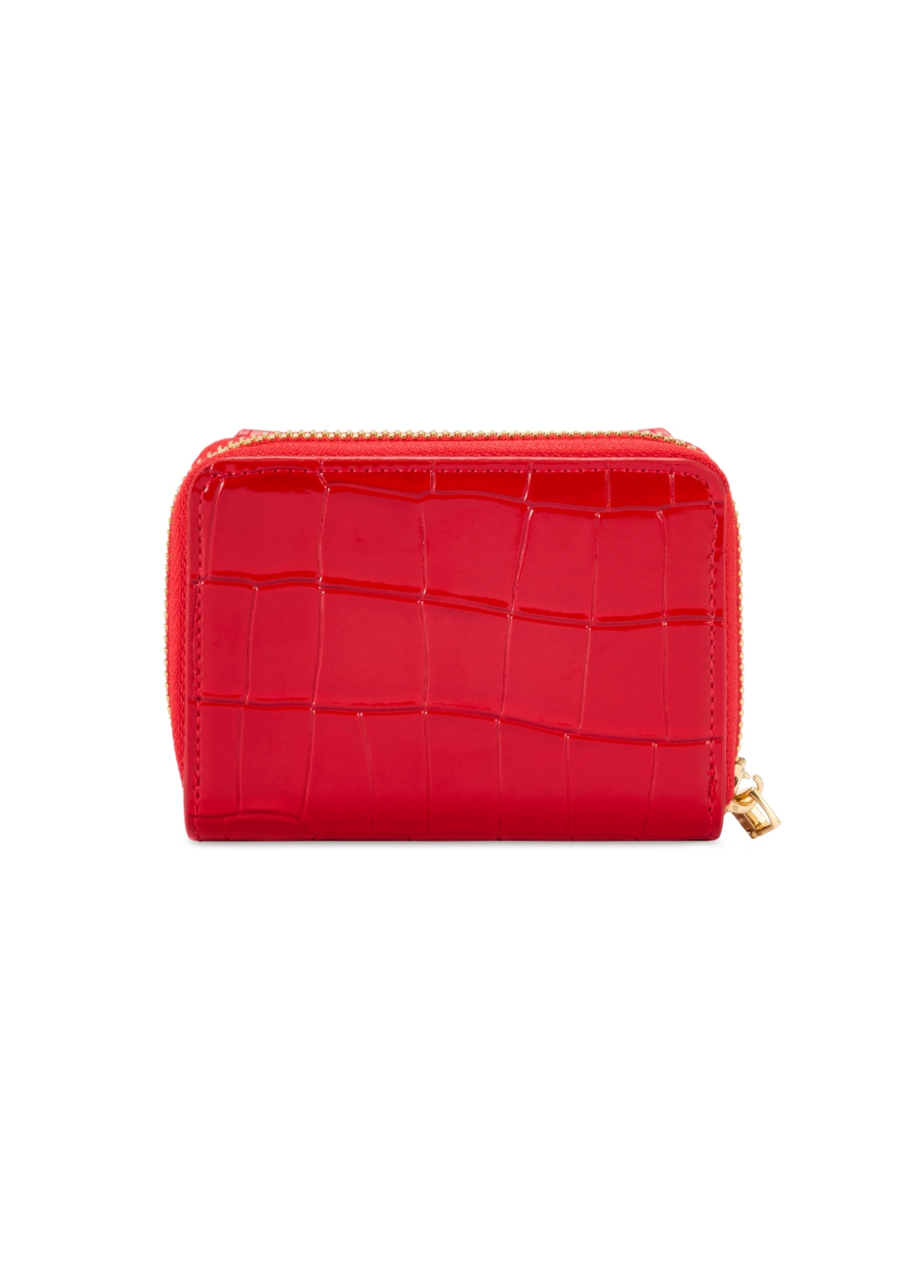 Small red women's croco wallet POREC-0352A-42(Z25), product view from the back on a white background.