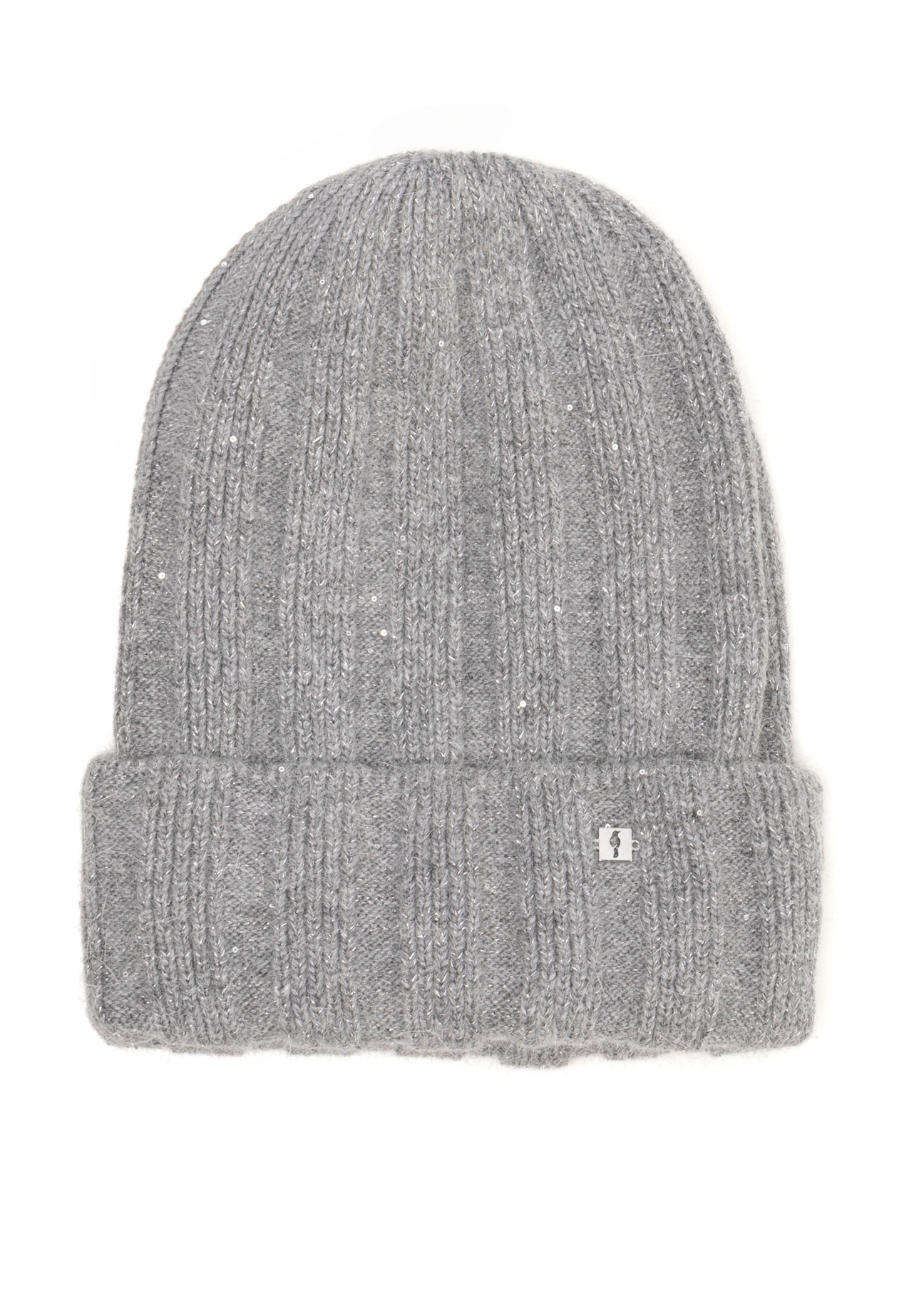 Grey women's sequined hat CZADT-0223-9B(Z26), front view on a white background.