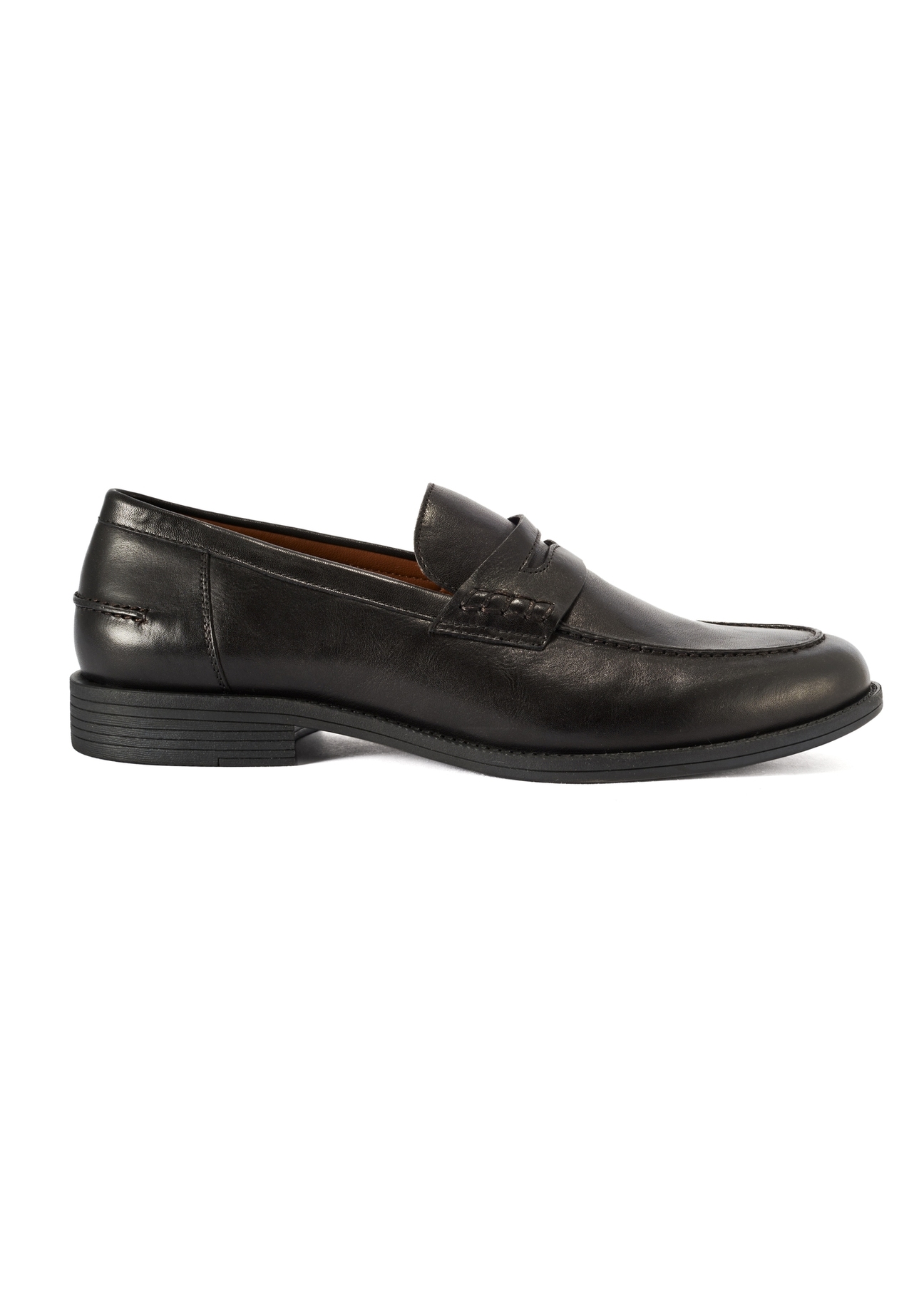 Men's leather black moccasins BUTYM-0506-99(Z25), product view from the side on a white background.