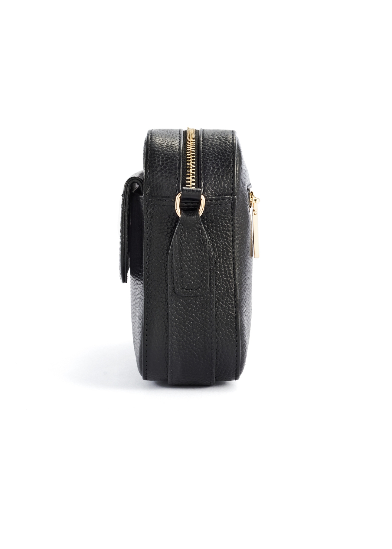 Women's leather black messenger bag TORES-1155-99(Z25) - side view of the product on a white background.