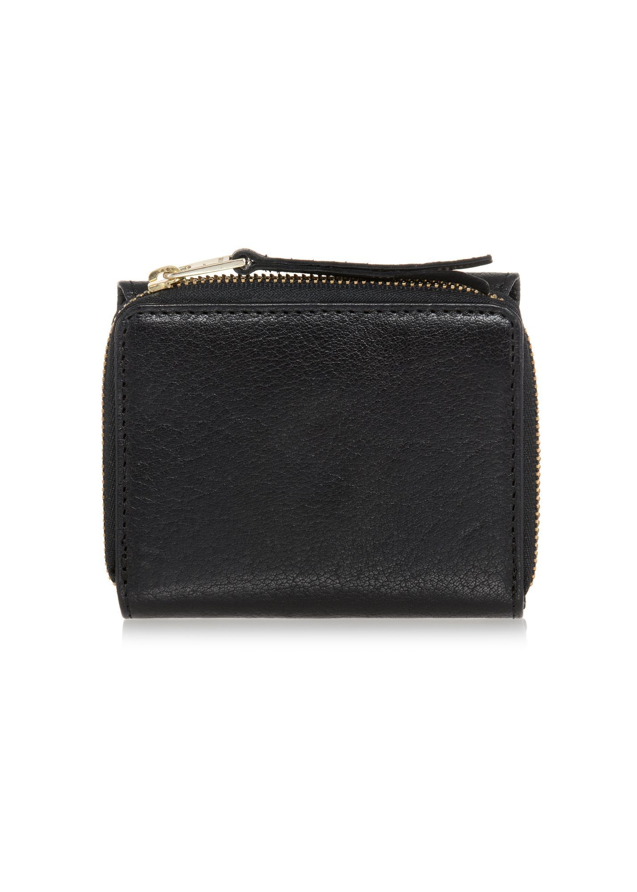 Small fold-out women's wallet black leather PORES-0816A-99(Z25), product view from the back on white background.
