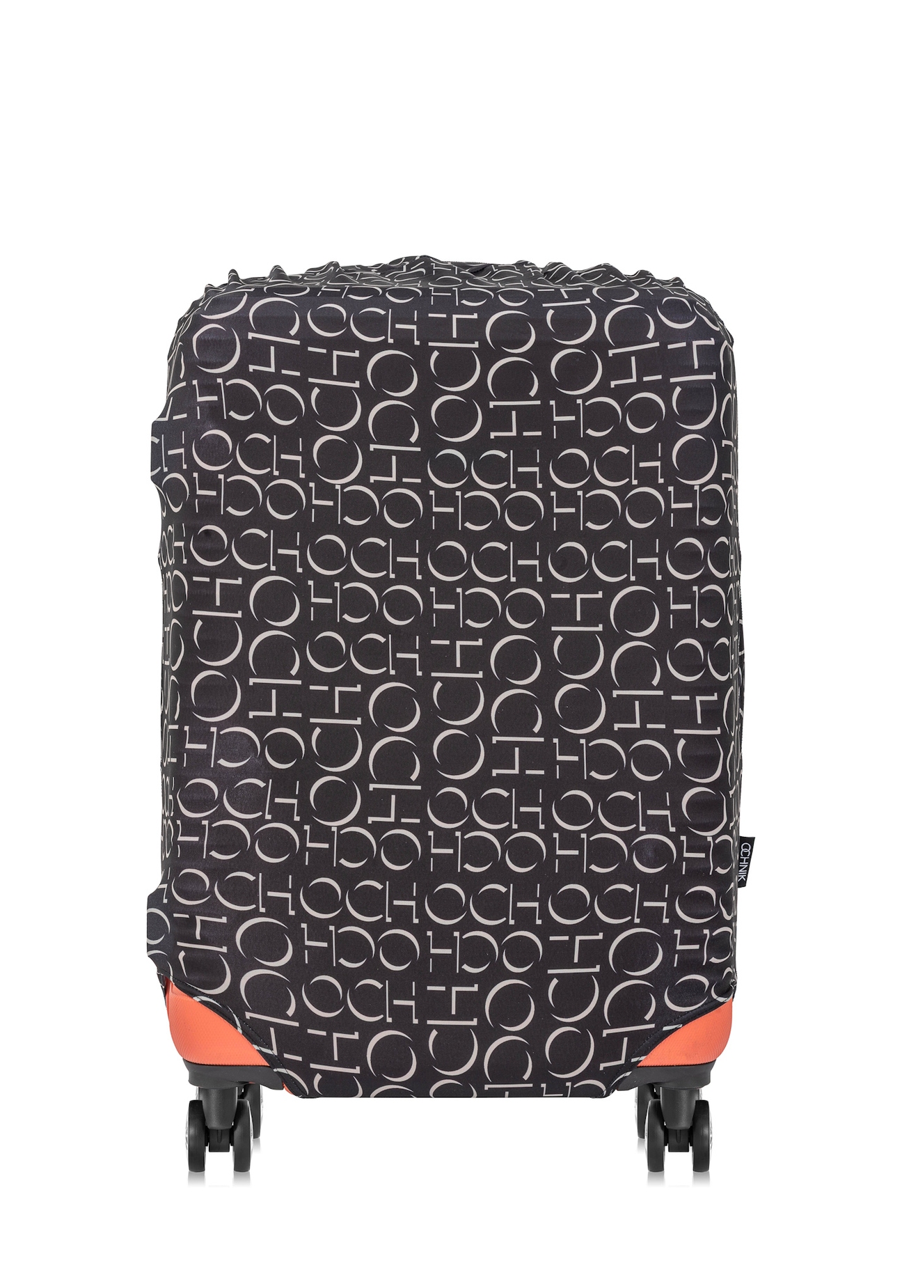 Medium suitcase cover with monogram AW-013-0001-98-M(W25), product view on suitcase on white background.