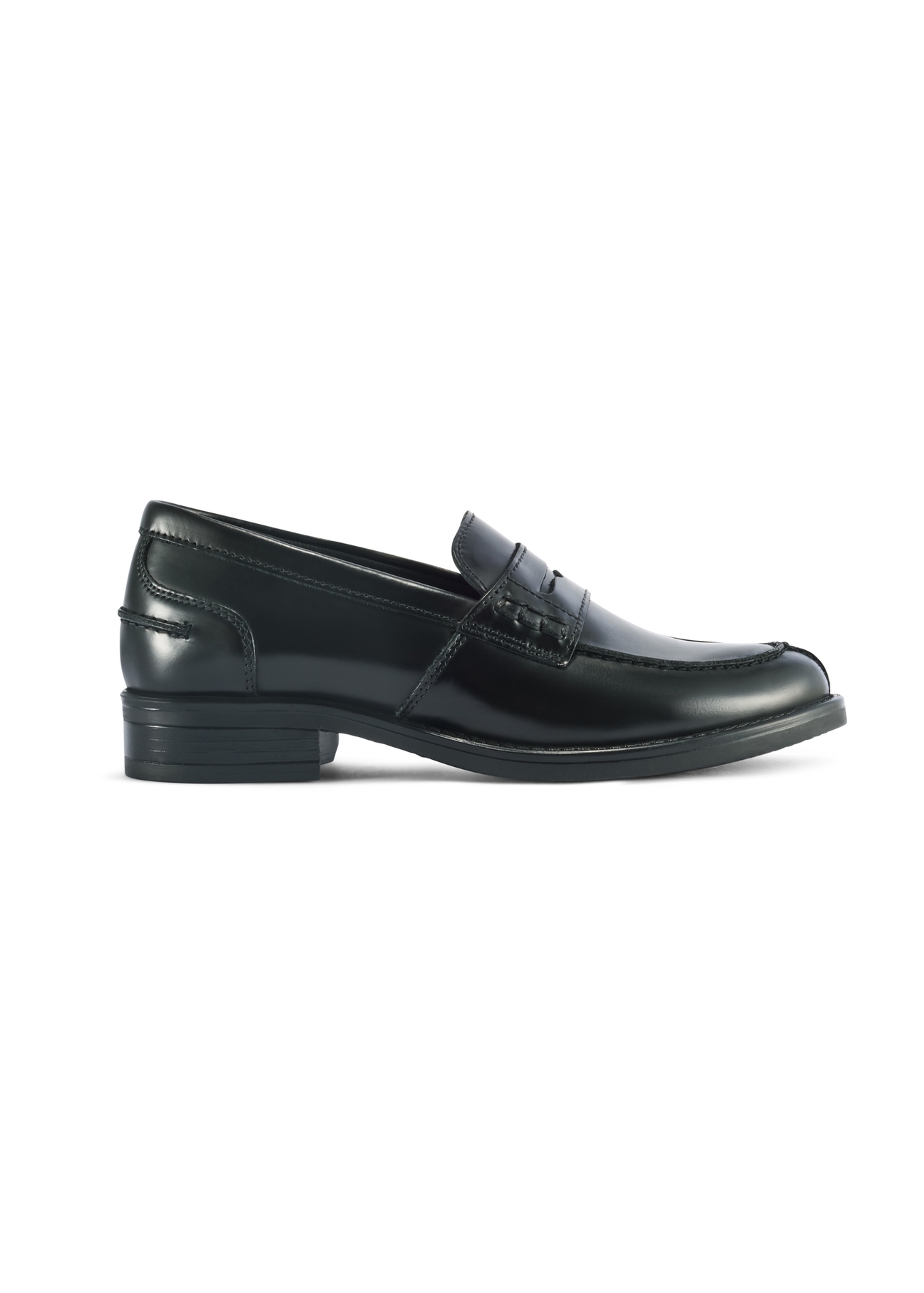 Women's black leather moccasins BUTYD-1097-99(Z25), product view from the side on a white background.