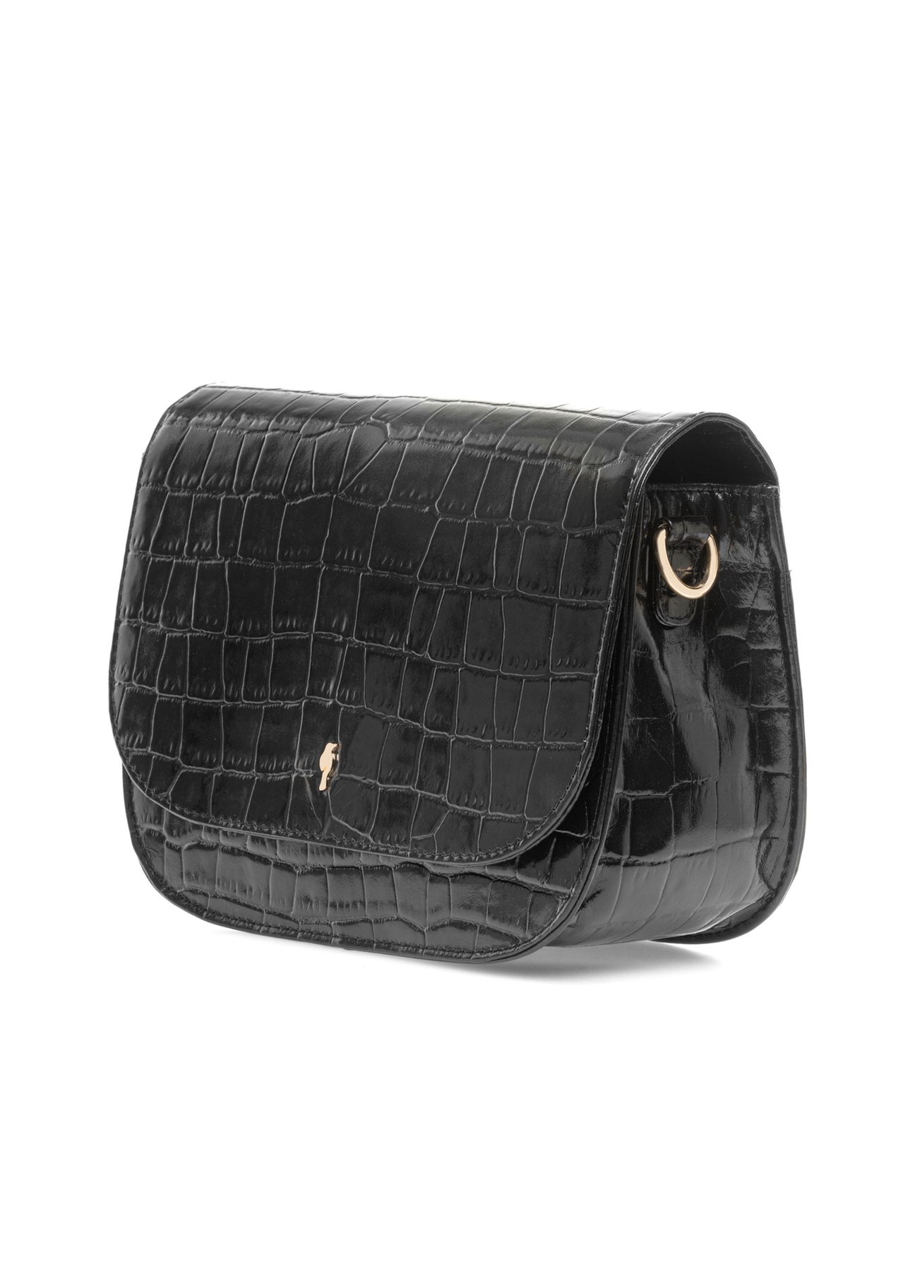 Leather black women's croco handbag TORES-1129E-99(Z25), diagonal product view on white background.