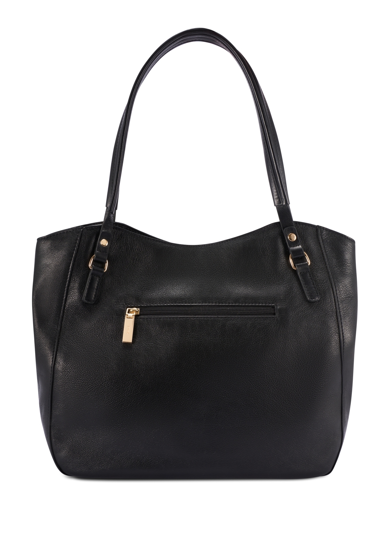 Black leather shopper bag TORES-1223-99(W26), product view from the back on a white background.