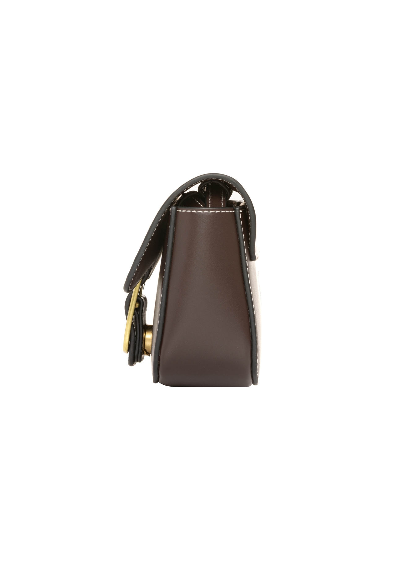 Small brown women's handbag with a buckle TOREC-1383-1H(Z26). Side view on a white background.