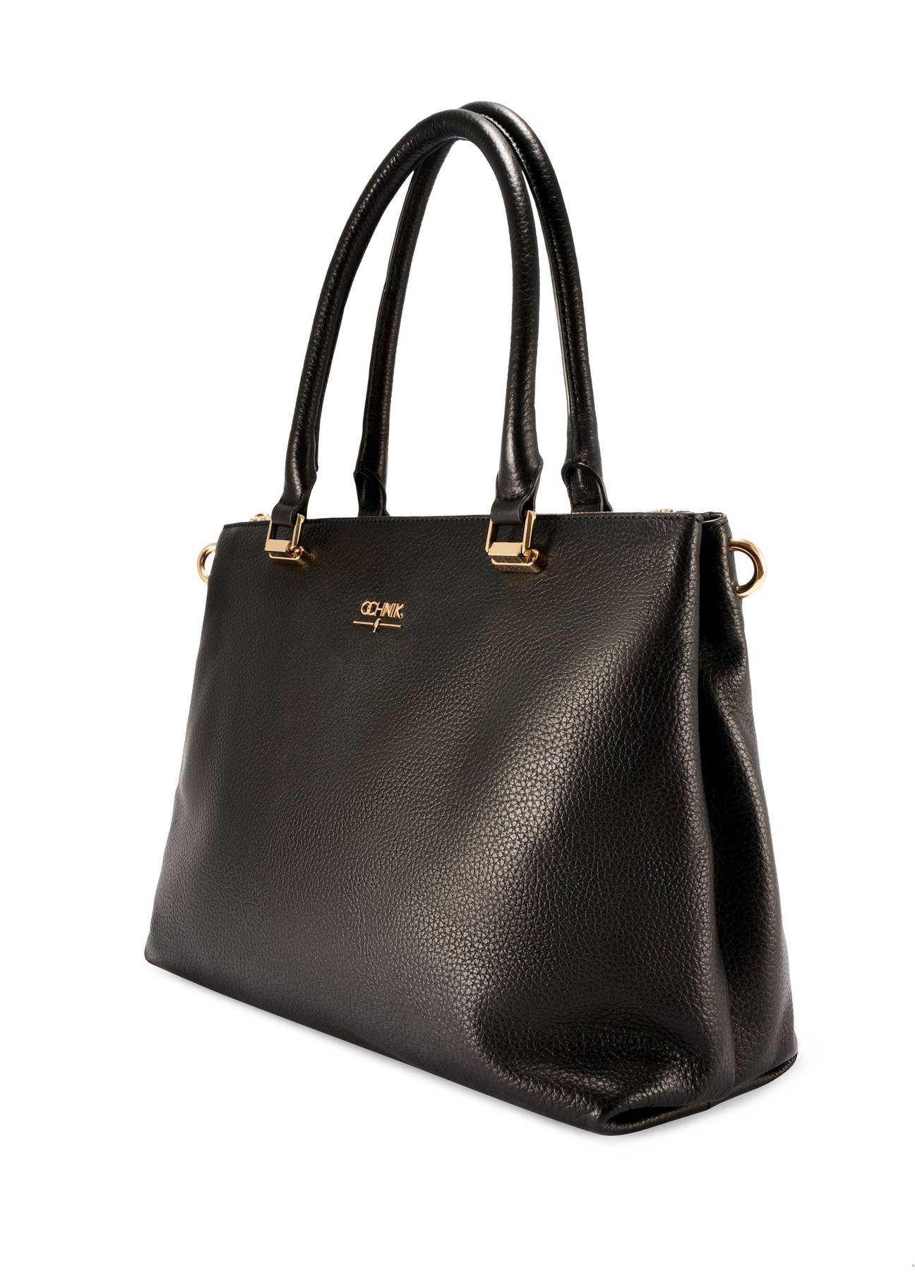 Leather black women's shopper handbag TORES-1204-9I(W26), diagonal product view on a white background.