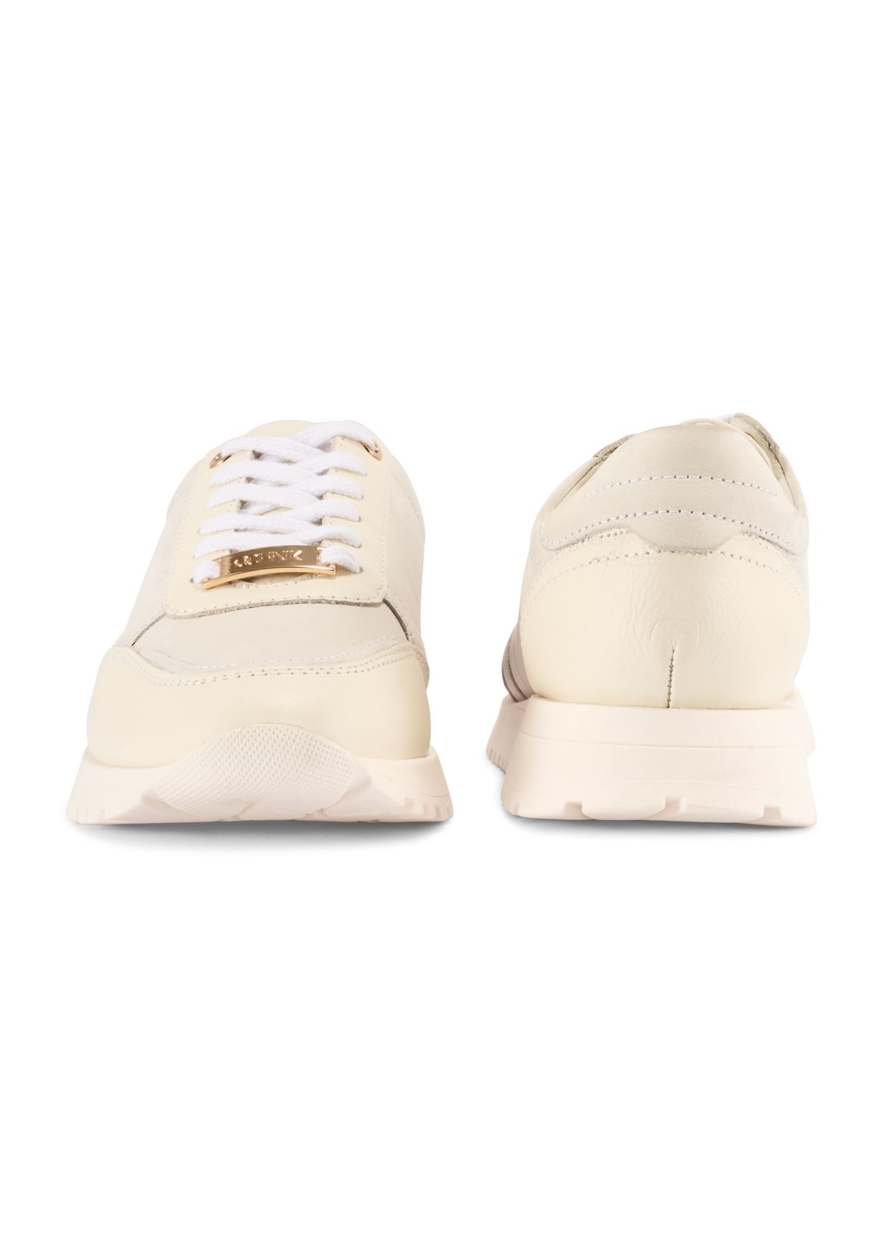 Cream leather women's sports shoes BUTYD-1099-11(Z 25) - front product view on white background.
