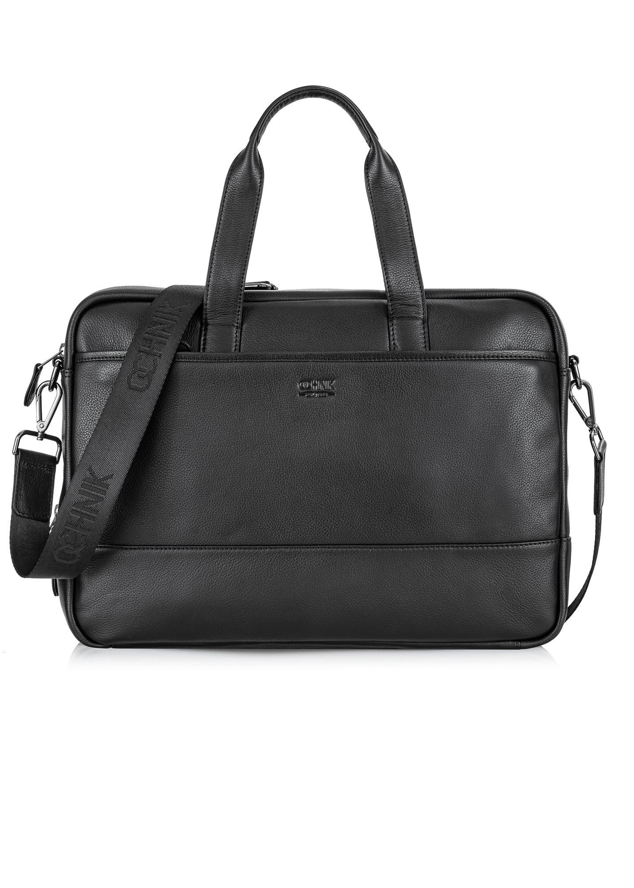 Black leather men's bag TORMS-0015R-9I(W26) - front product view, on white background.